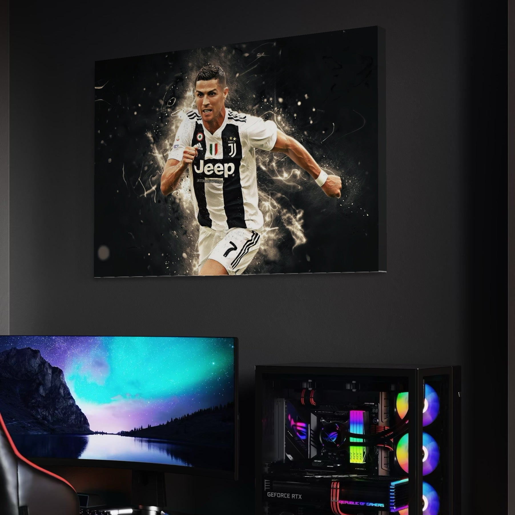 Tablou Canvas Premium LuxCanva® C1027, Cristiano Ronaldo ,  Culori, Cristiano, Fotbalist, Game Room, Camera Copilului, Relaxare, Culori Vibrante