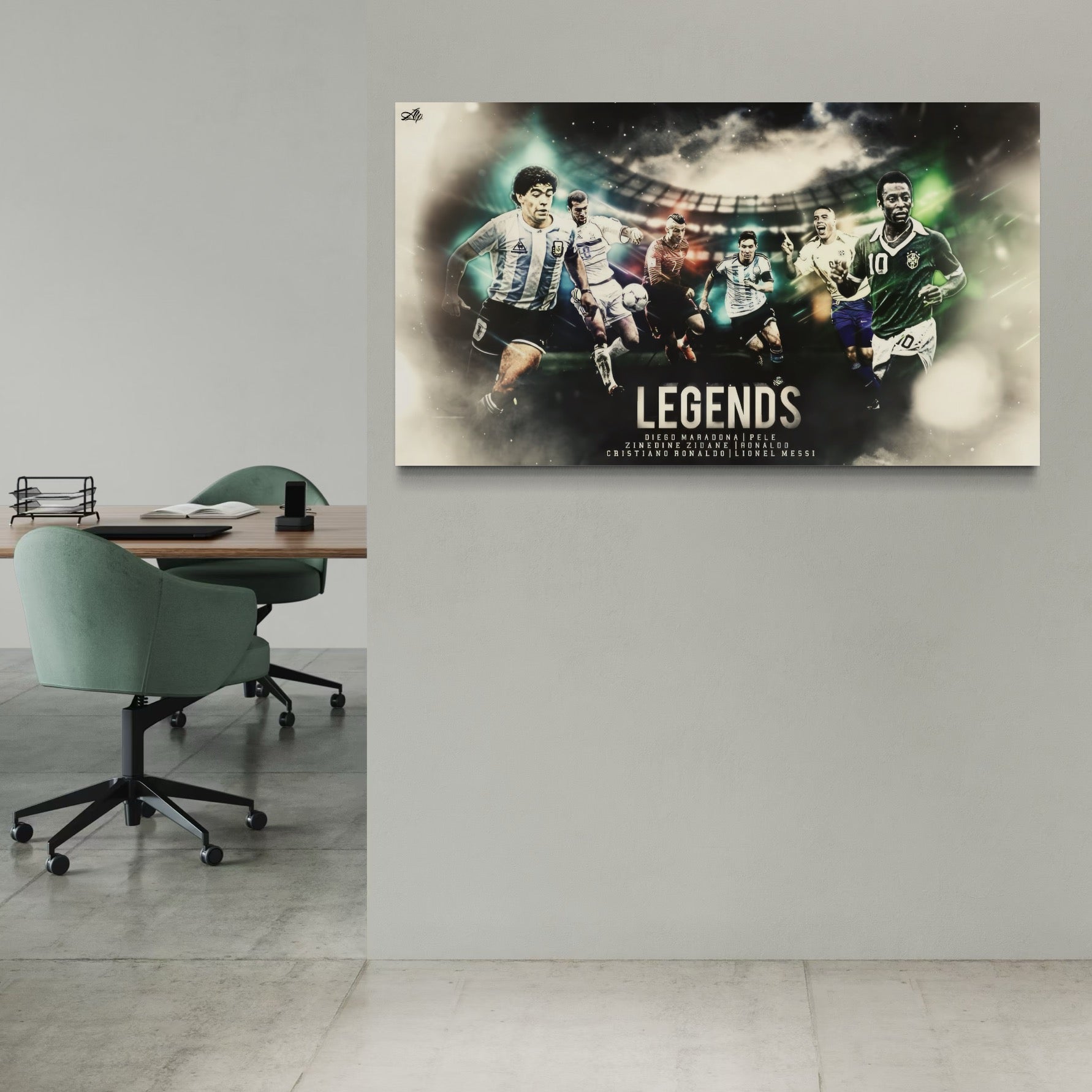 Tablou Canvas Premium LuxCanva® C1031, Legende Ale Fotbalului , Maradona, Pele, Ronaldo, CR7, Messi, Zidane, Legende, Game Room, Bar, Relaxare, Culori Vibrante