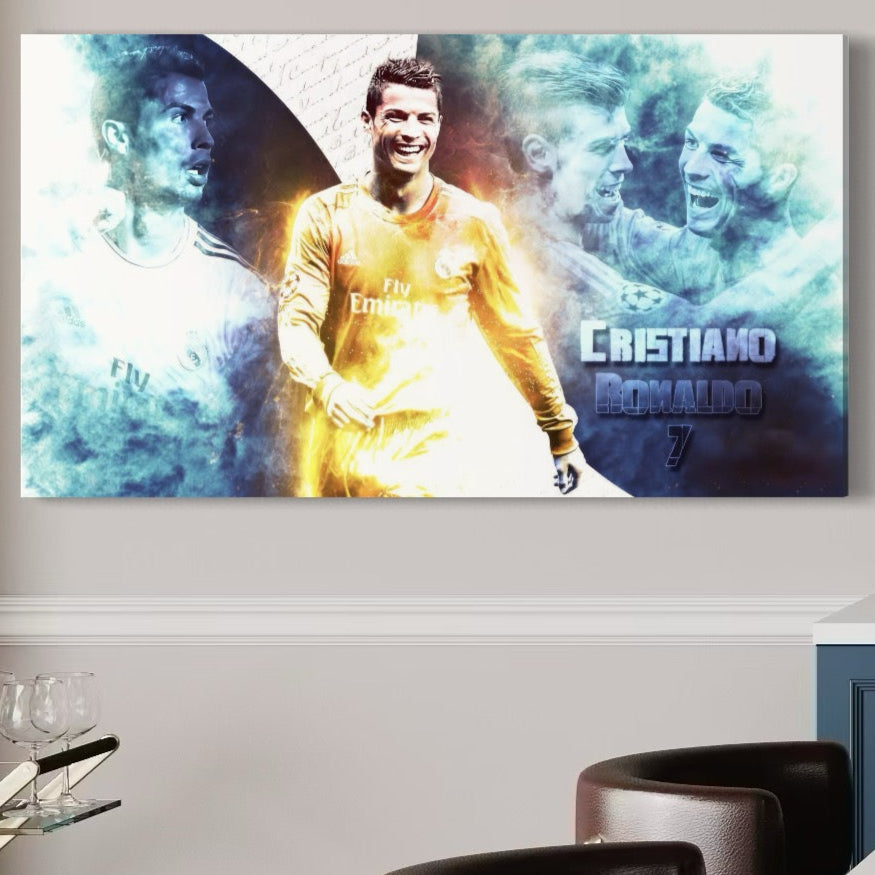 Tablou Canvas Premium LuxCanva® C1034, Cristiano Ronaldo ,  Culori, Fotbalist, Real Madrid, CR 7, Camera Copilului, Game Room, Bar, Relaxare, Culori Vibrante