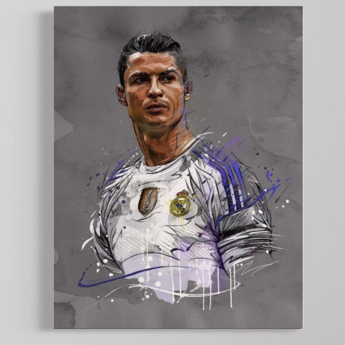Tablou Canvas Premium LuxCanva® C1035, Cristiano Ronaldo , Culori, Fotbalist, Real Madrid, CR 7, GOAT Camera Copilului, Game Room, Bar, Relaxare, Culori Vibrante