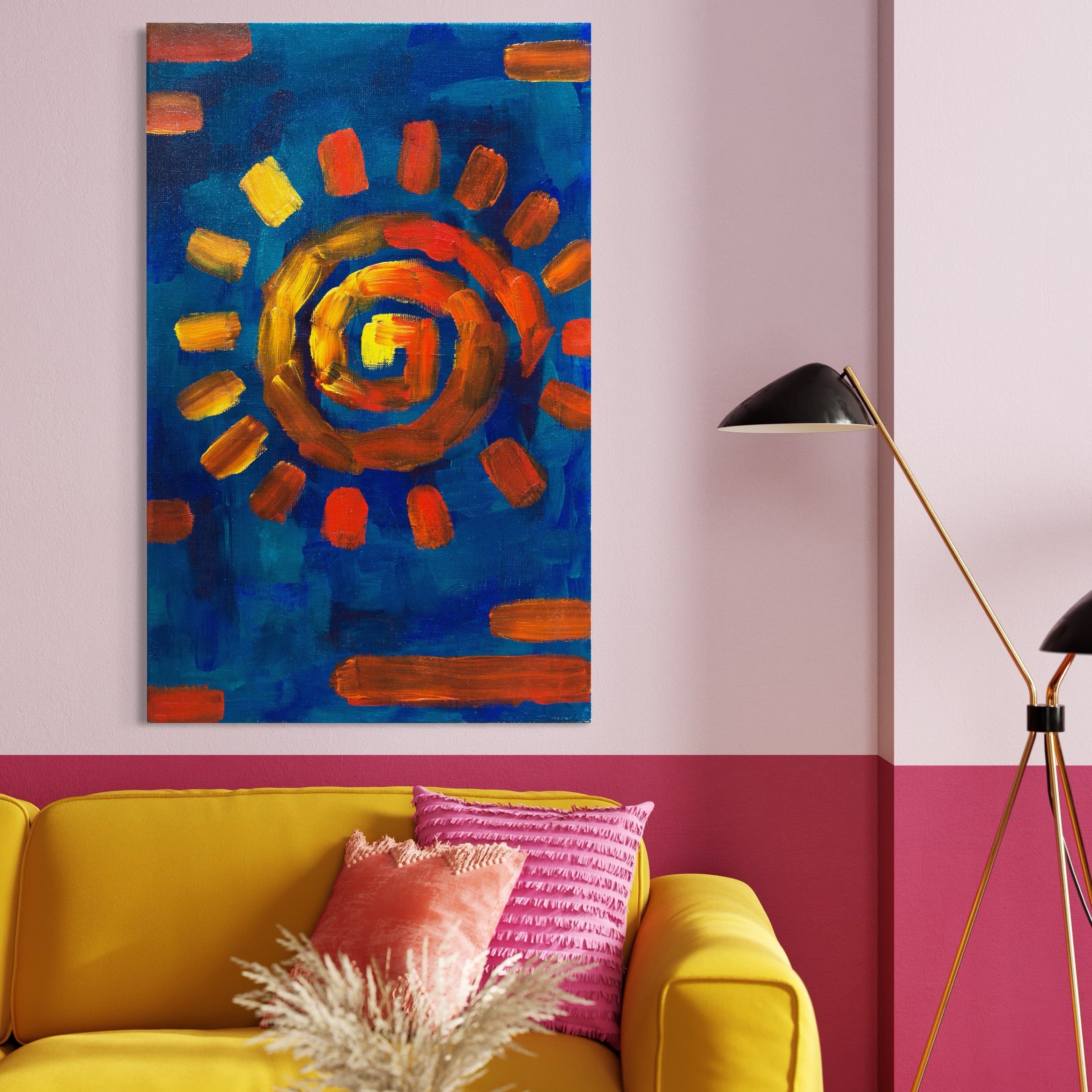 Tablou Canvas Premium LuxCanva® A1265, Abstract Sun, Soare, Albastru, Pictura, Dormitor, Culori Vibrante