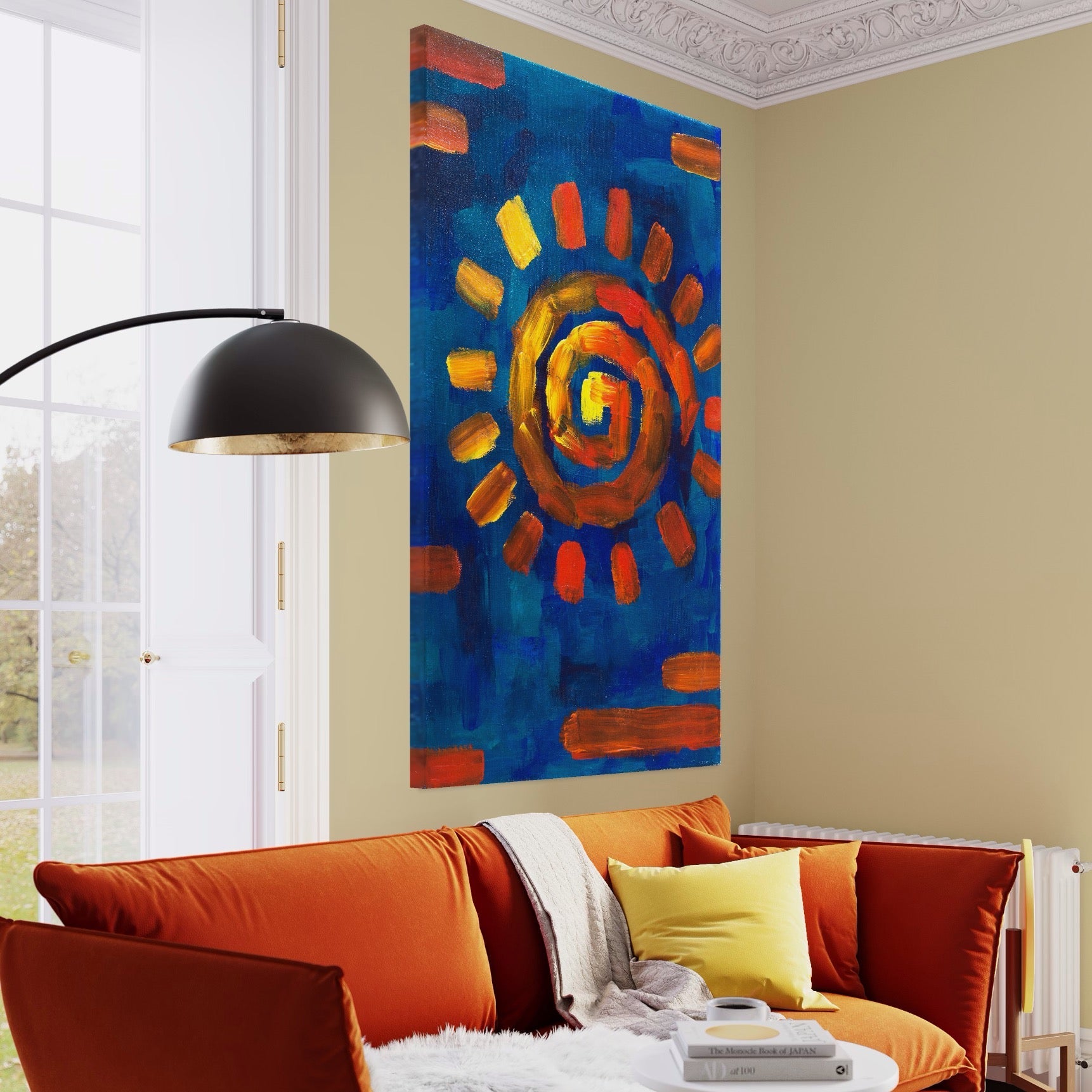 Tablou Canvas Premium LuxCanva® A1265, Abstract Sun, Soare, Albastru, Pictura, Dormitor, Culori Vibrante