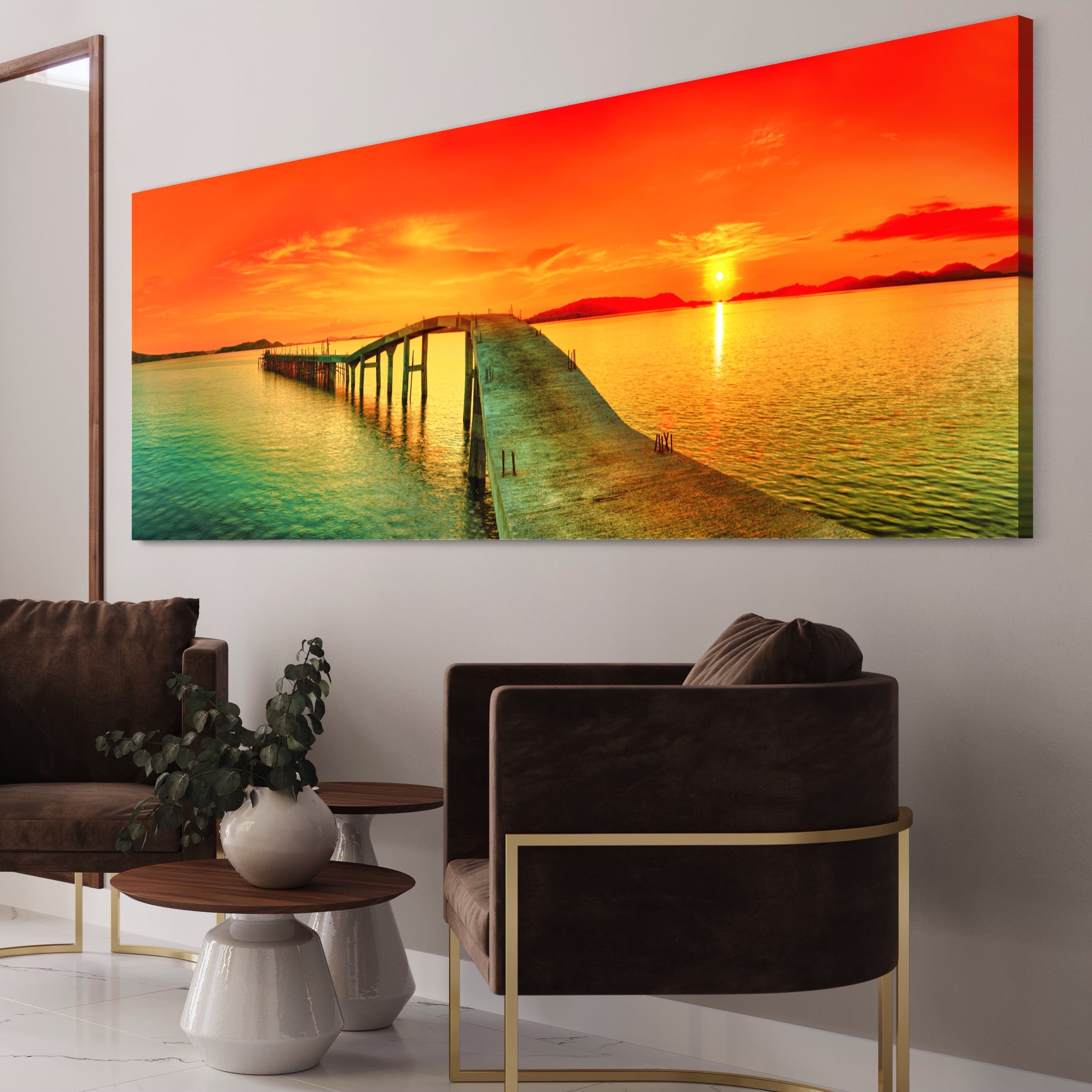 Tablou Canvas Premium LuxCanva® A1259, Pod La Rasarit , Mare, Munte, Soare, Dormitor, Culori Vibrante