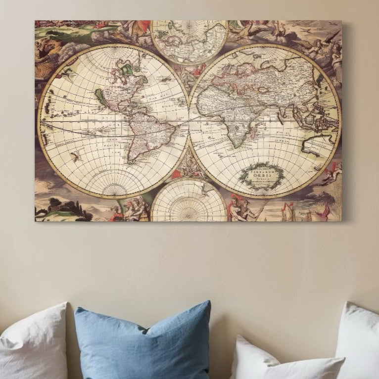 Tablou Canvas Premium LuxCanva® C1041, Glob Pamantesc Antic , Culori, Glob Pamntesc, Antichitate, Bedroom, Living Room, Relaxare, Culori Vibrante