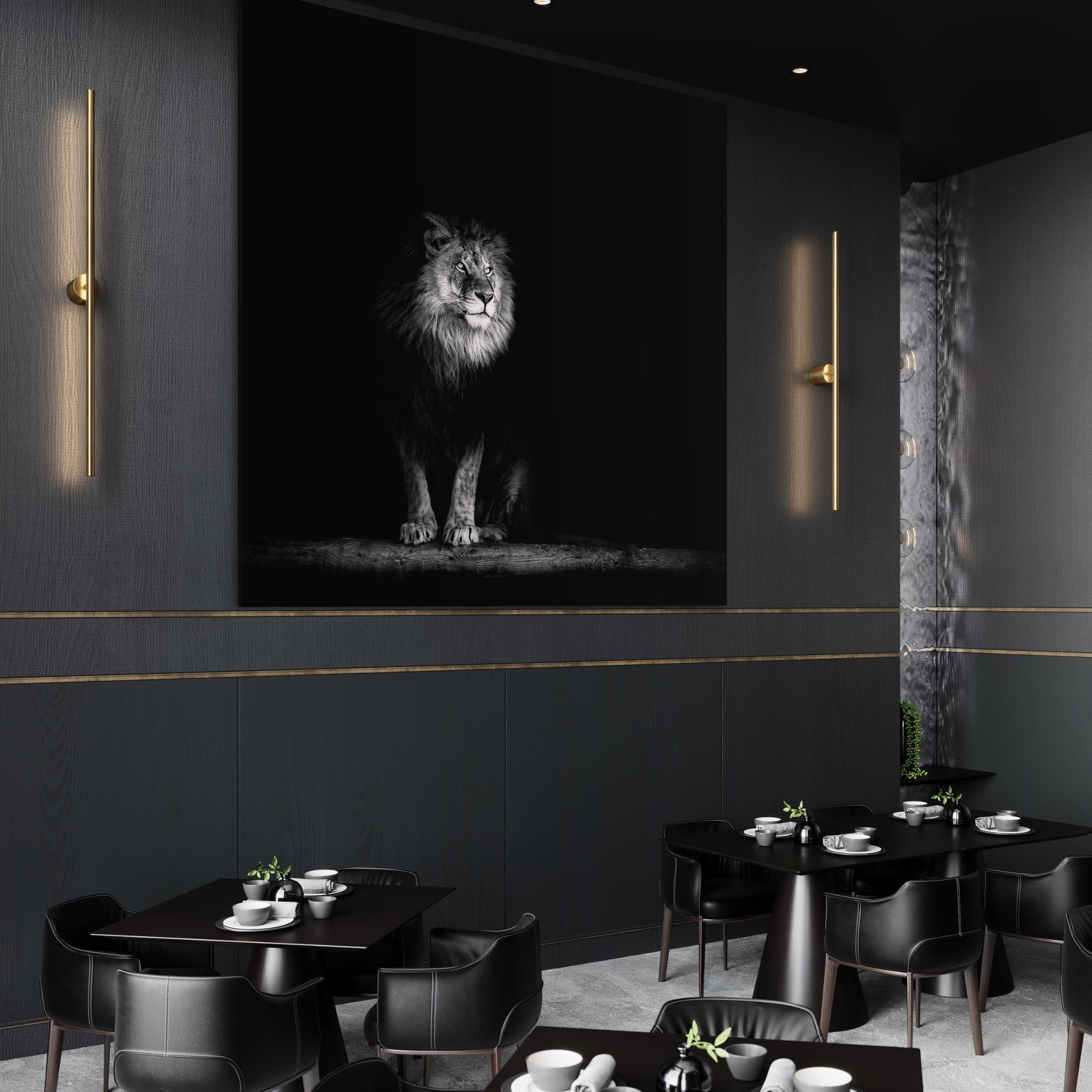 Tablou Canvas Premium LuxCanva® A1258, Leu Alb-Negru, Animal, Regele Junglei, Safari, Dormitor, Decorativ