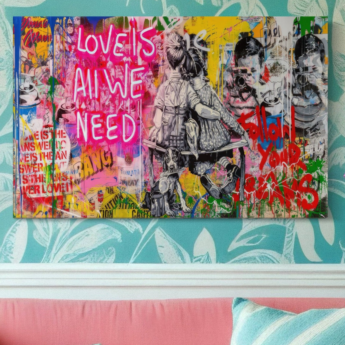 Tablou Canvas Premium LuxCanva® C1044, Love Is Everything , Culori, Cuplu, Camera Copilului, Game Room, Relaxare, Culori Vibrante