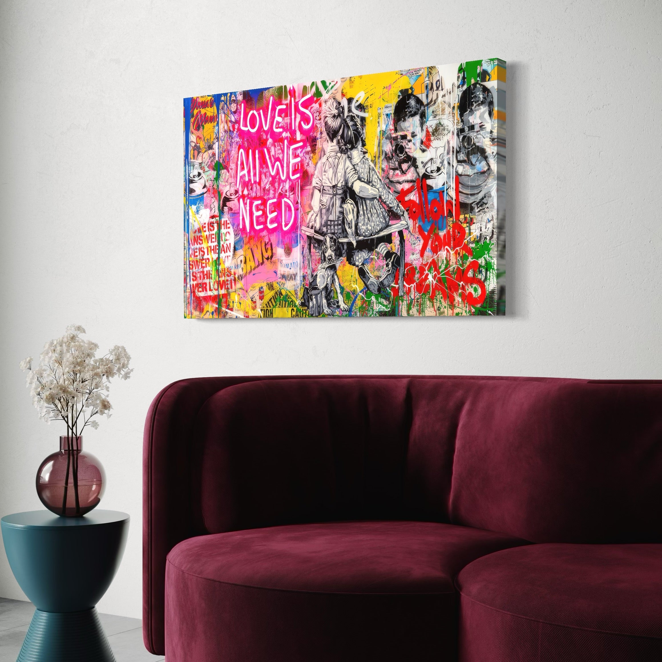 Tablou Canvas Premium LuxCanva® C1044, Love Is Everything , Culori, Cuplu, Camera Copilului, Game Room, Relaxare, Culori Vibrante