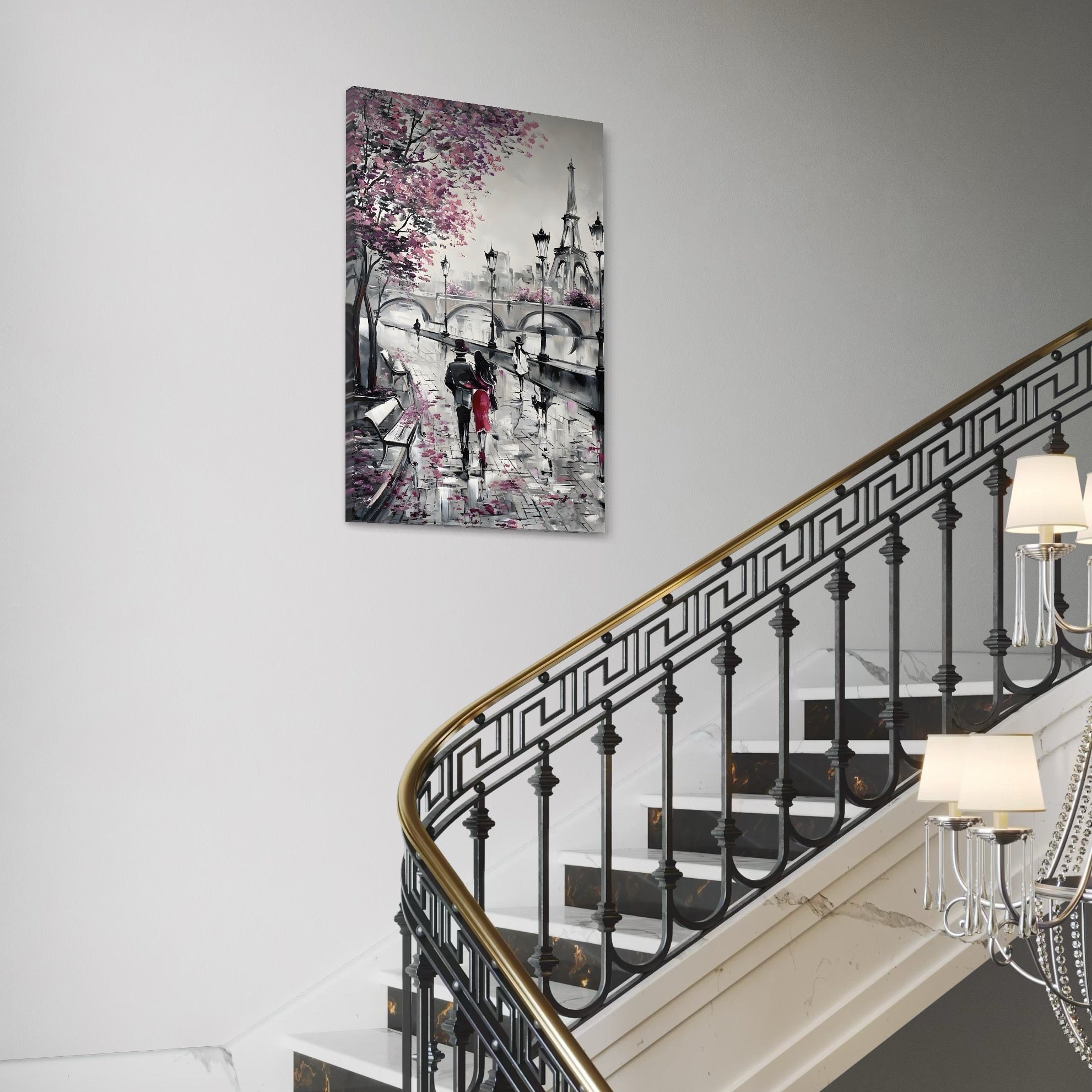 Tablou Canvas Premium LuxCanva® C1048, Love In Paris , Culori, Love, Paris, Couple, Living Room, Bedroom, Relaxare, Culori Vibrante