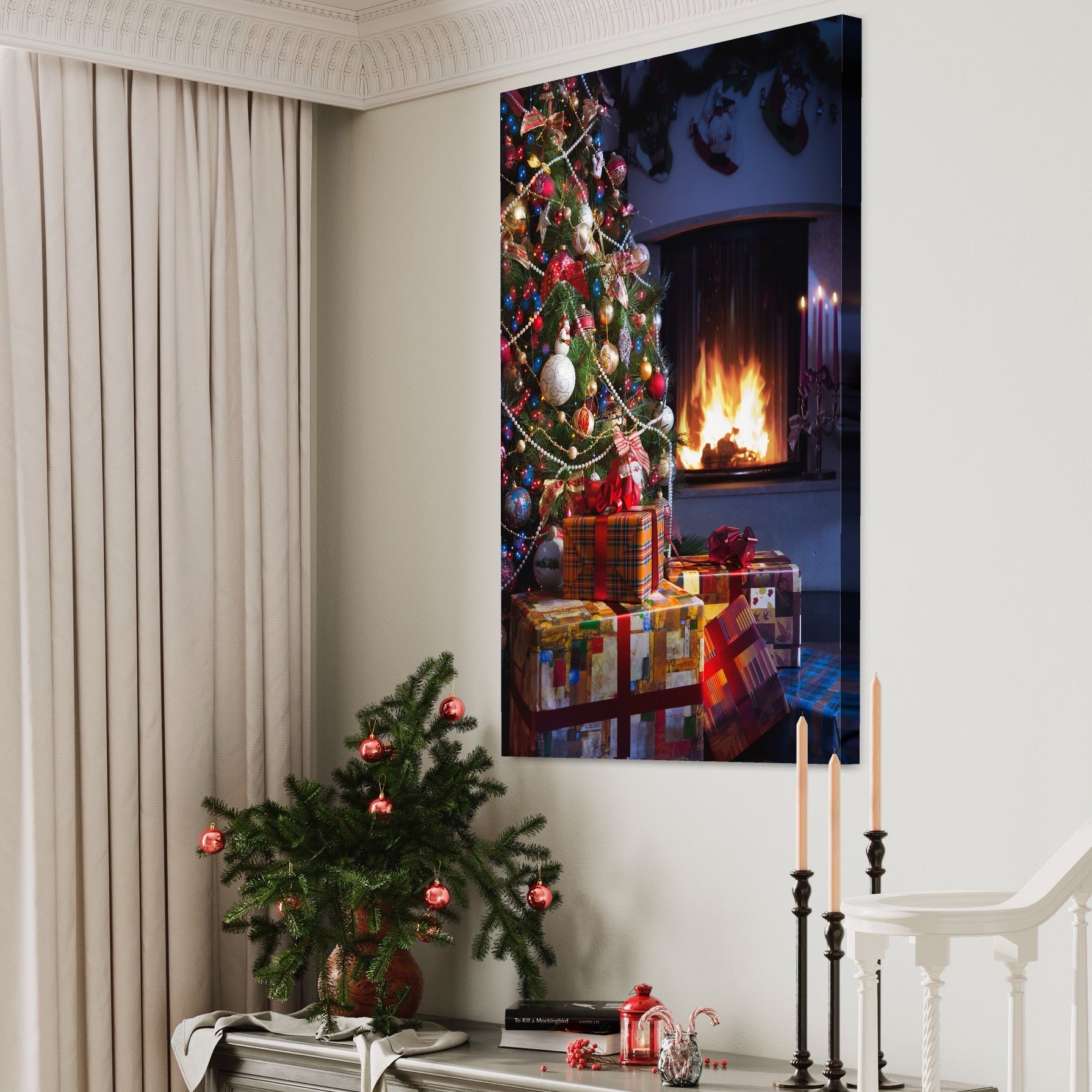 Tablou Canvas Premium LuxCanva® A1256, Bradul De Craciun, Decorativ, Living, Cadouri, Brad, Semineu, Dormitor, Culori Vibrante