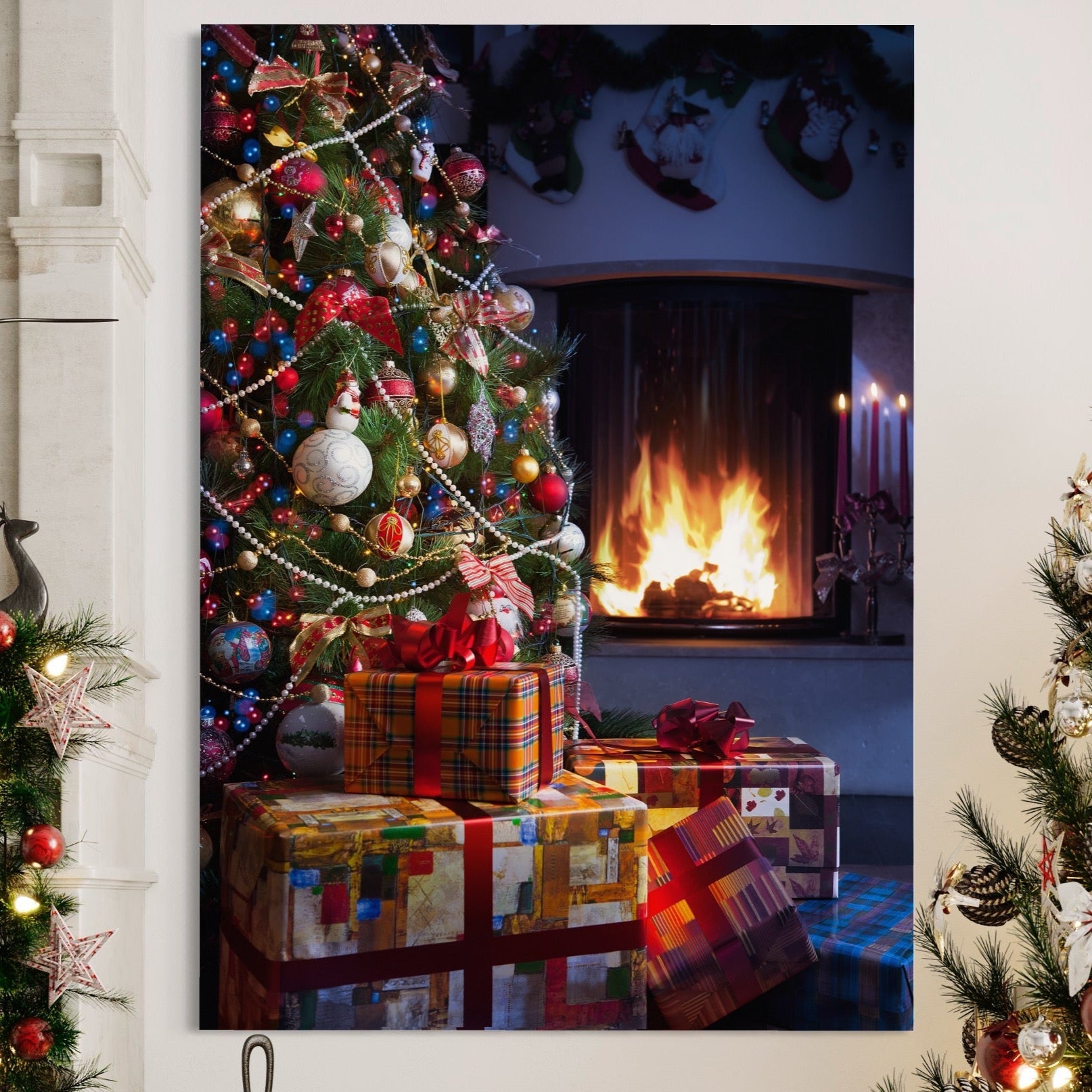 Tablou Canvas Premium LuxCanva® A1256, Bradul De Craciun, Decorativ, Living, Cadouri, Brad, Semineu, Dormitor, Culori Vibrante