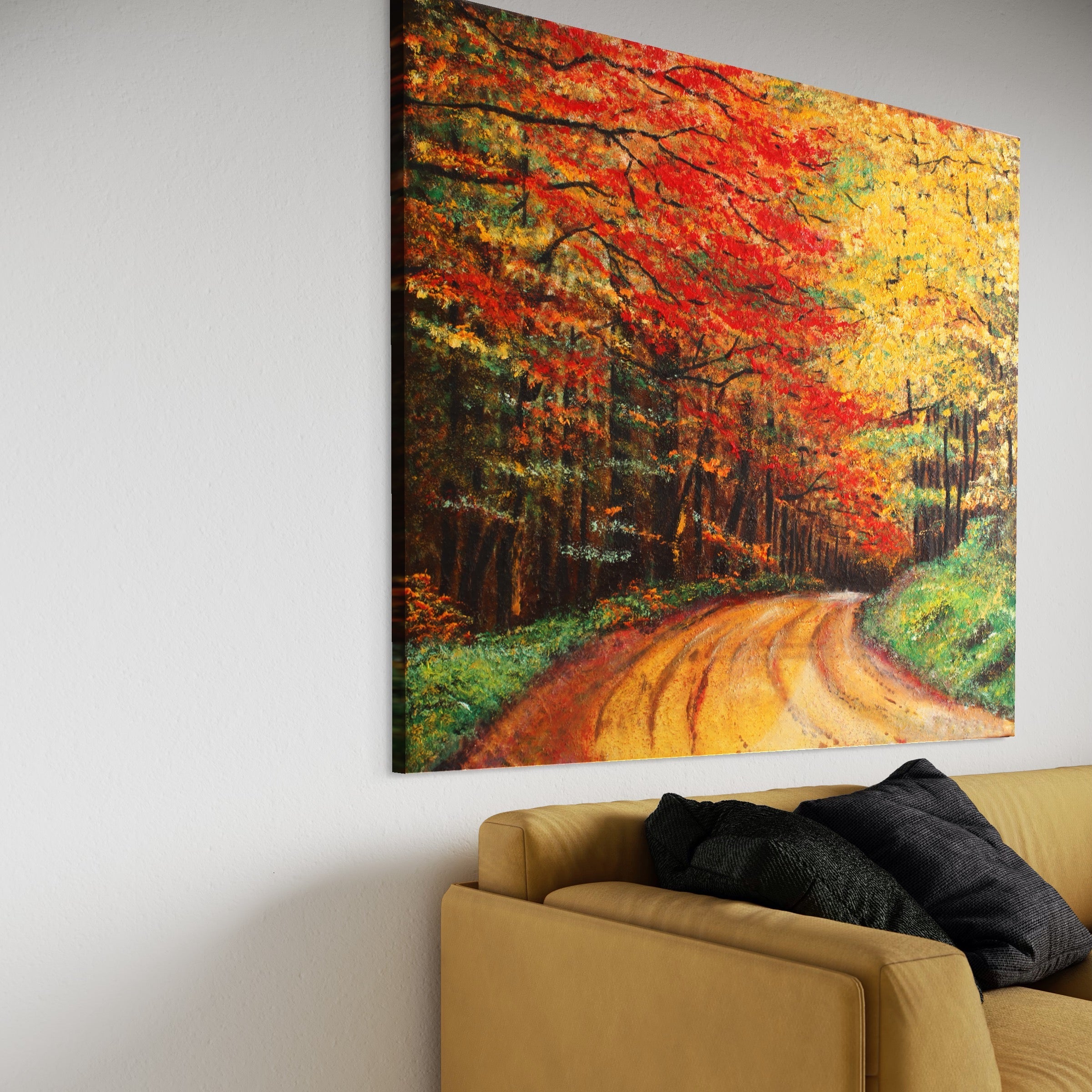 Tablou Canvas Premium LuxCanva® A1254, Drumul Din Padure, Decorativ, Living, Toamna, Copac, Frunze, Alee, Padure, Dormitor, Culori Vibrante