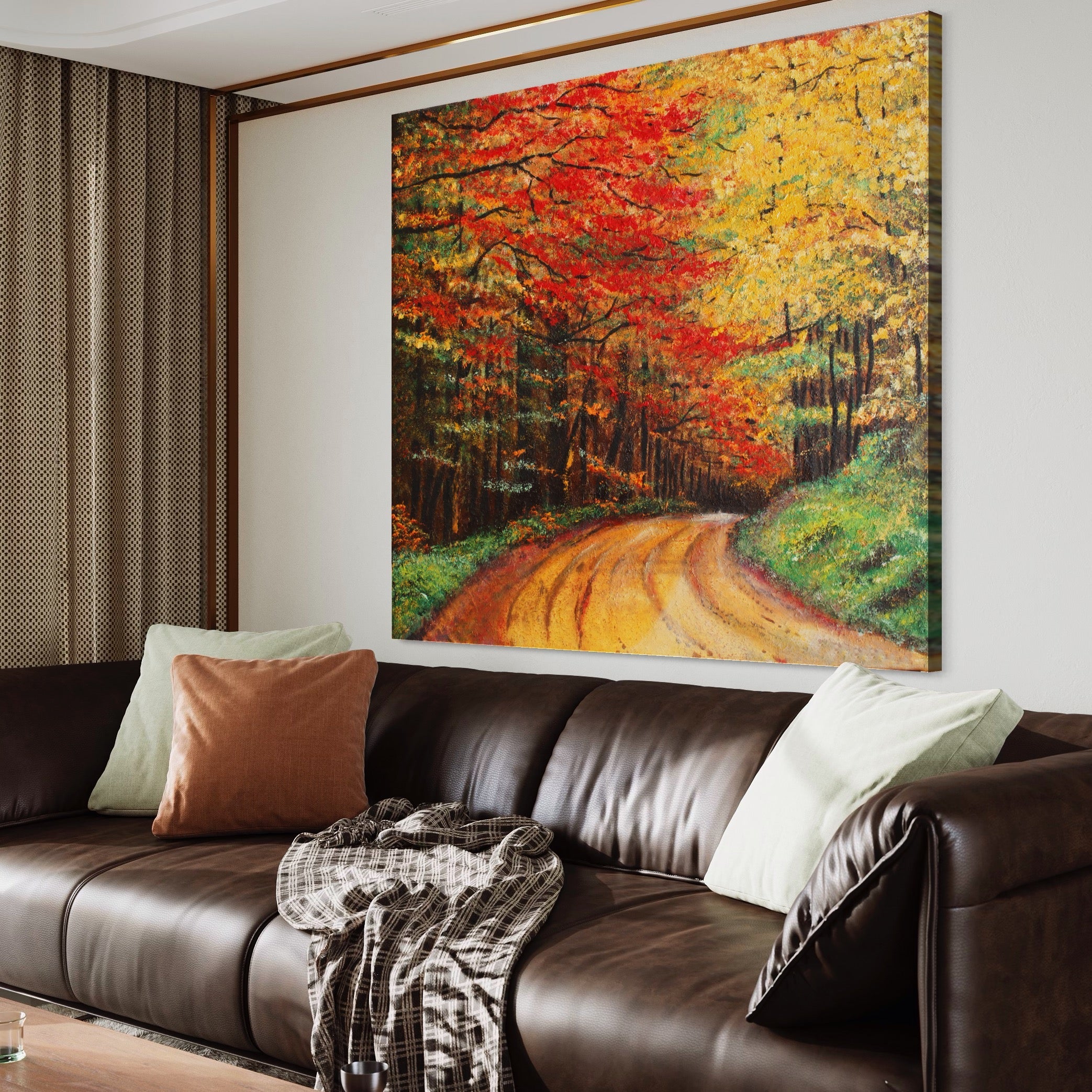 Tablou Canvas Premium LuxCanva® A1254, Drumul Din Padure, Decorativ, Living, Toamna, Copac, Frunze, Alee, Padure, Dormitor, Culori Vibrante