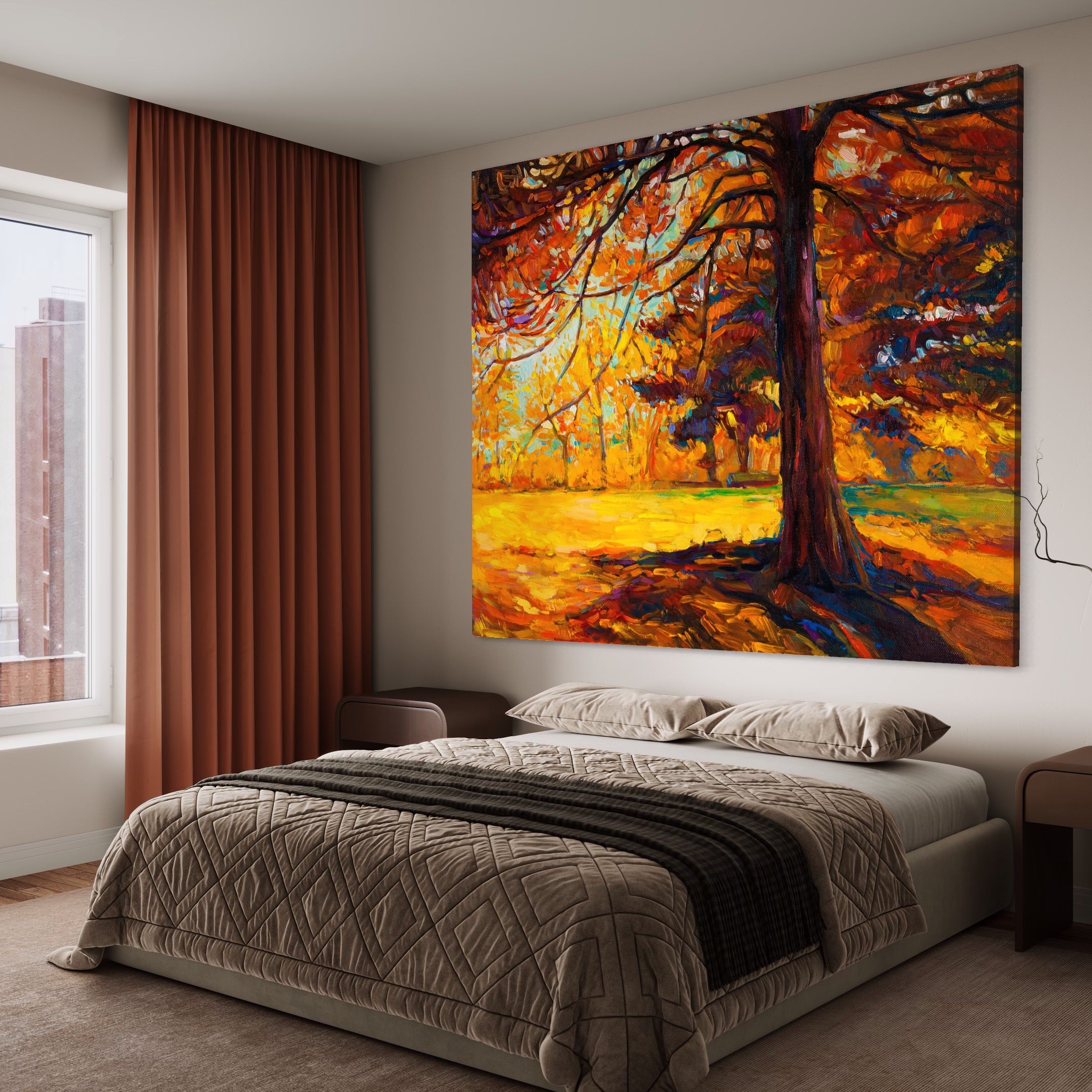 Tablou Canvas Premium LuxCanva® A1253, Copacul, Decorativ, Living, Toamna, Arbore, Frunze Aramii, Padure, Dormitor, Culori Vibrante