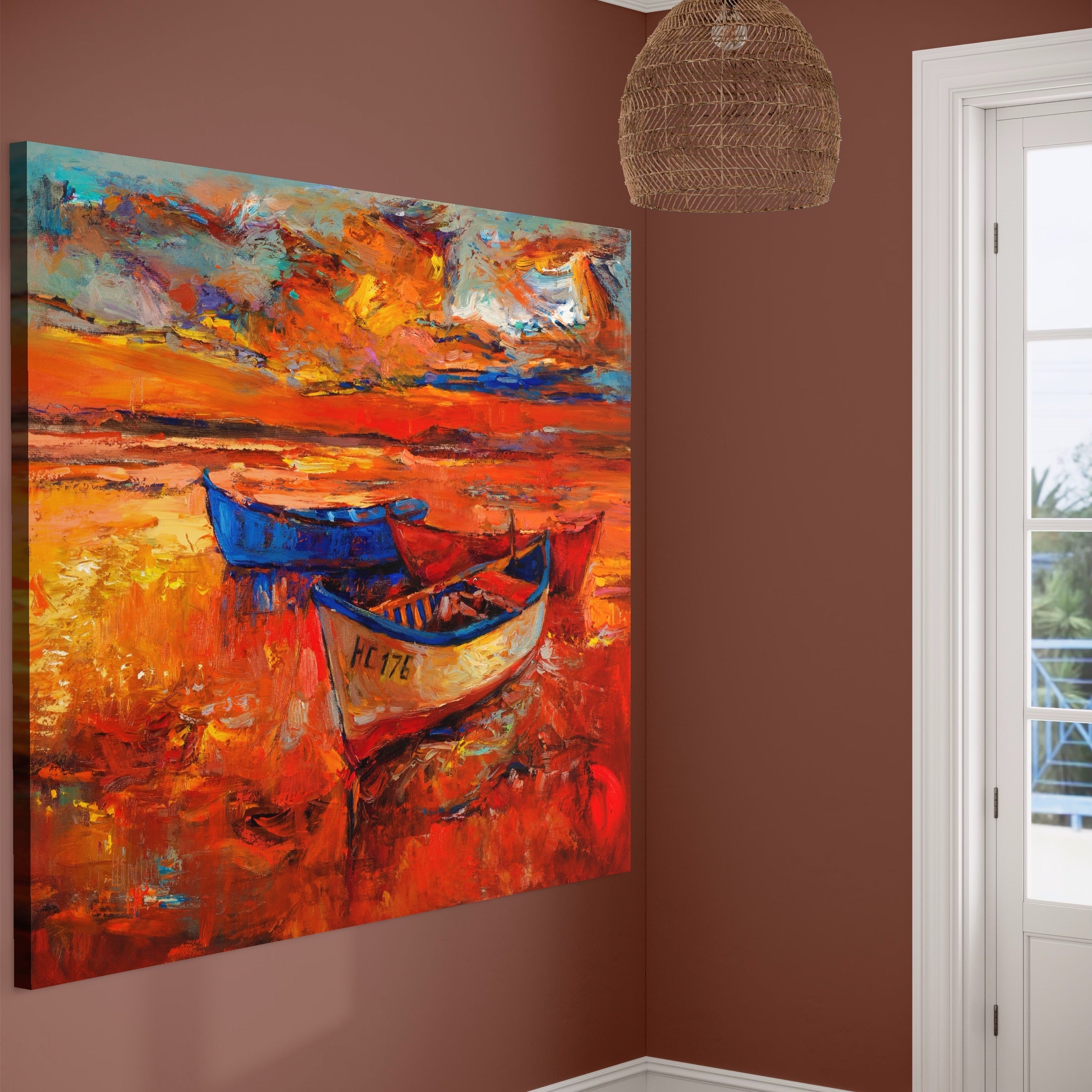 Tablou Canvas Premium LuxCanva® A1252, Barci Parasite, Decorativ, Living, Cer, Barca, Apa, Mare, Portoclaiu, Dormitor, Culori Vibrante