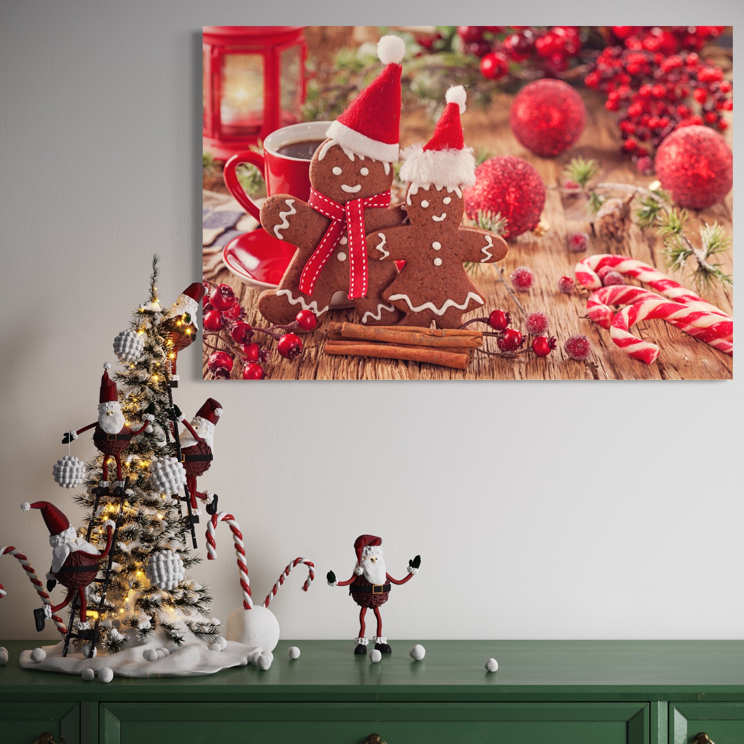 Tablou Canvas Premium LuxCanva® A1250, Gingerbread Couple, Decorativ, Living, Turta Dulce, Cuplu, Globuri, Acadele, Scortisoara, Dormitor, Culori Vibrante