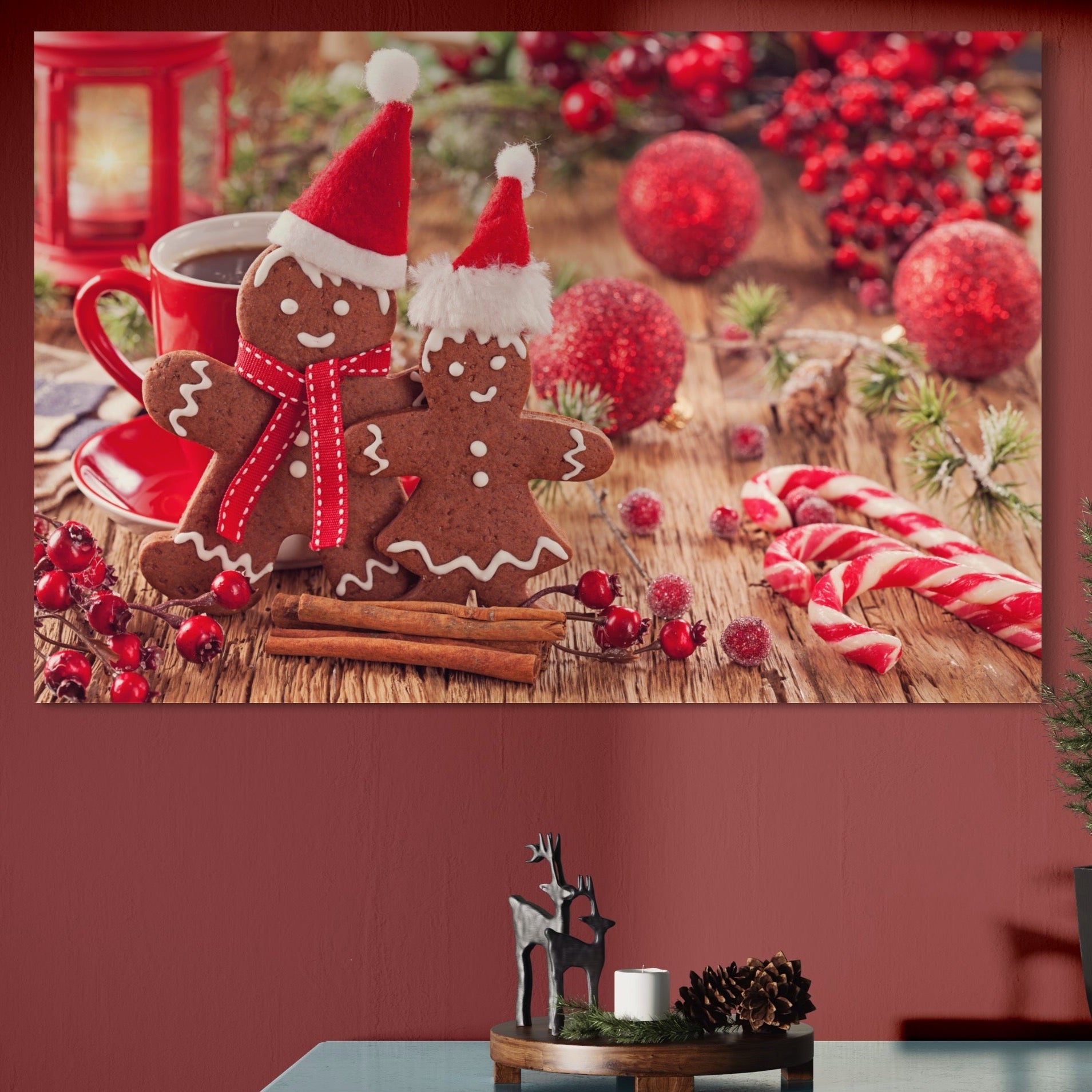 Tablou Canvas Premium LuxCanva® A1250, Gingerbread Couple, Decorativ, Living, Turta Dulce, Cuplu, Globuri, Acadele, Scortisoara, Dormitor, Culori Vibrante