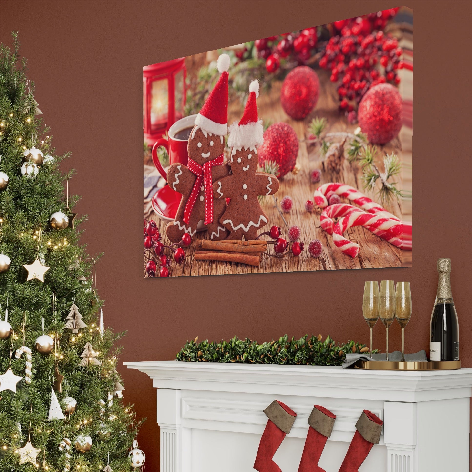 Tablou Canvas Premium LuxCanva® A1250, Gingerbread Couple, Decorativ, Living, Turta Dulce, Cuplu, Globuri, Acadele, Scortisoara, Dormitor, Culori Vibrante