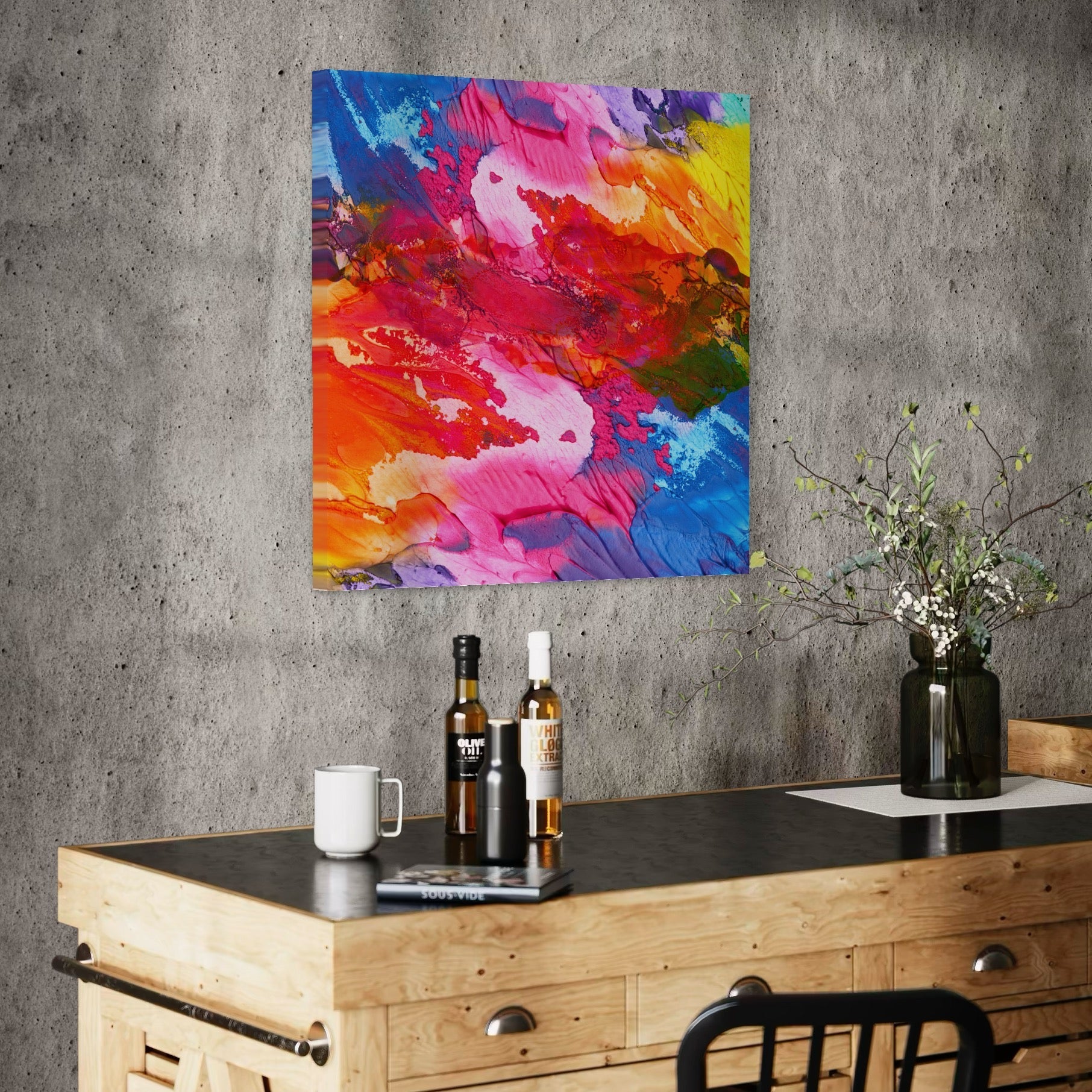 Tablou Canvas Premium LuxCanva® C1055, Culori Pe Pinza , Culori, Abstract, Living Room, Bedroom, Relaxare, Culori Vibrante