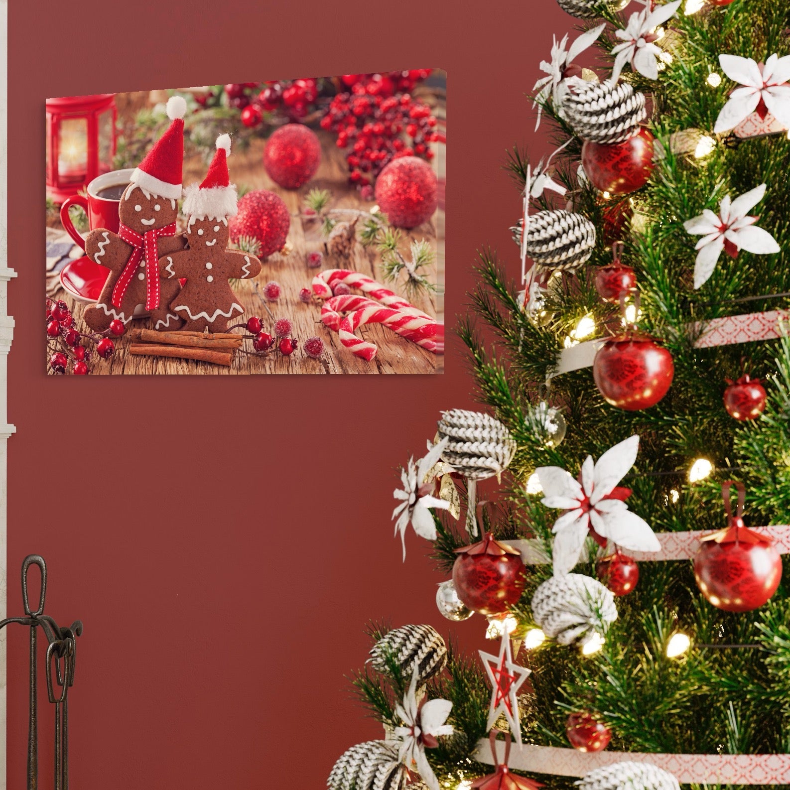 Tablou Canvas Premium LuxCanva® A1250, Gingerbread Couple, Decorativ, Living, Turta Dulce, Cuplu, Globuri, Acadele, Scortisoara, Dormitor, Culori Vibrante