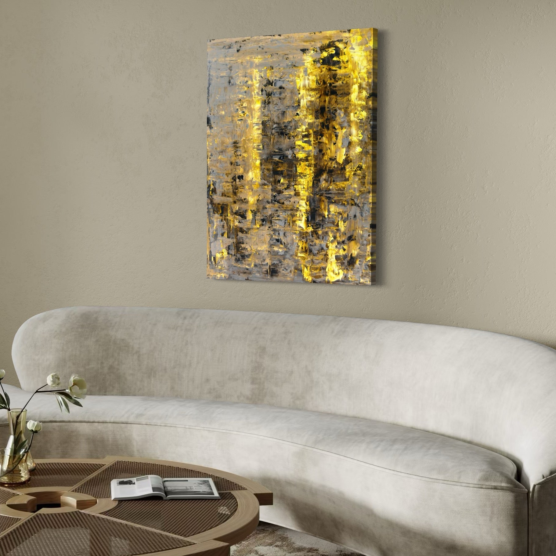 Tablou Canvas Premium LuxCanva® C1058, Gold And Brown Painting Abstract , Gold And Brown Painting Abstract, Dining Room, Living Room, Relaxare, Culori Vibrante