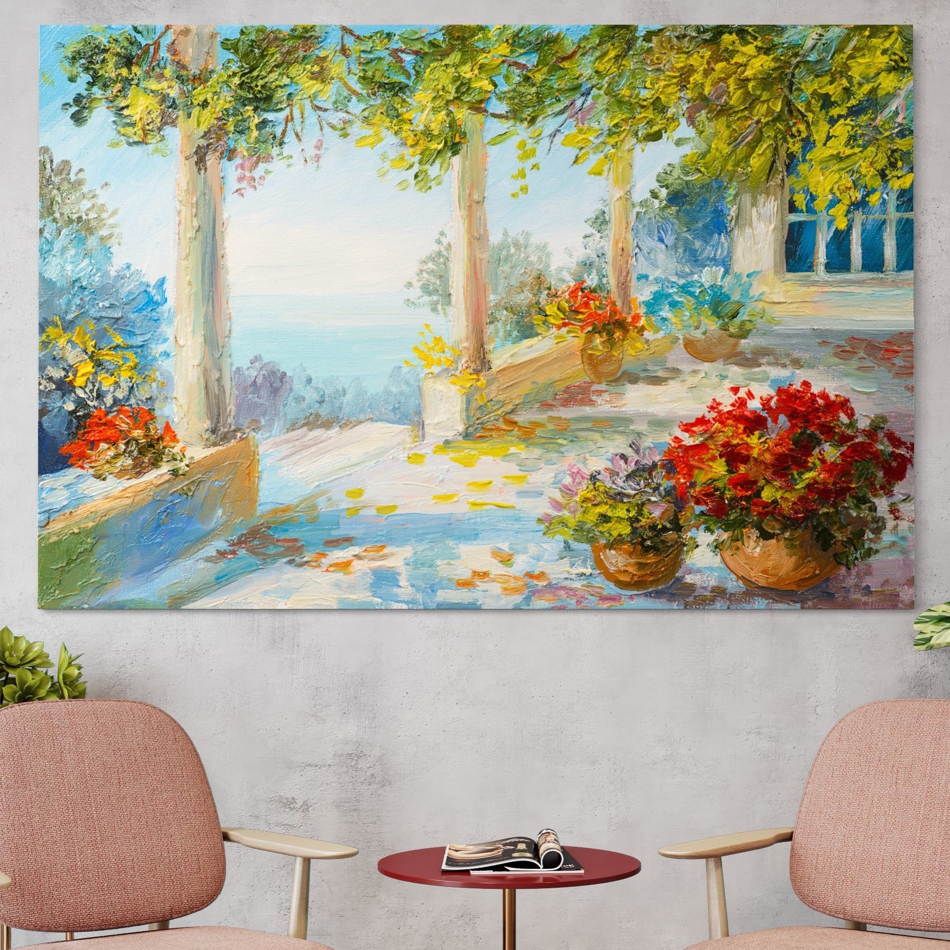 Tablou Canvas Premium LuxCanva® A1241, Priveliste La Mare , Decorativ, Living, Peisaj, Flori, Mare, Copaci, Dormitor, Culori Vibrante