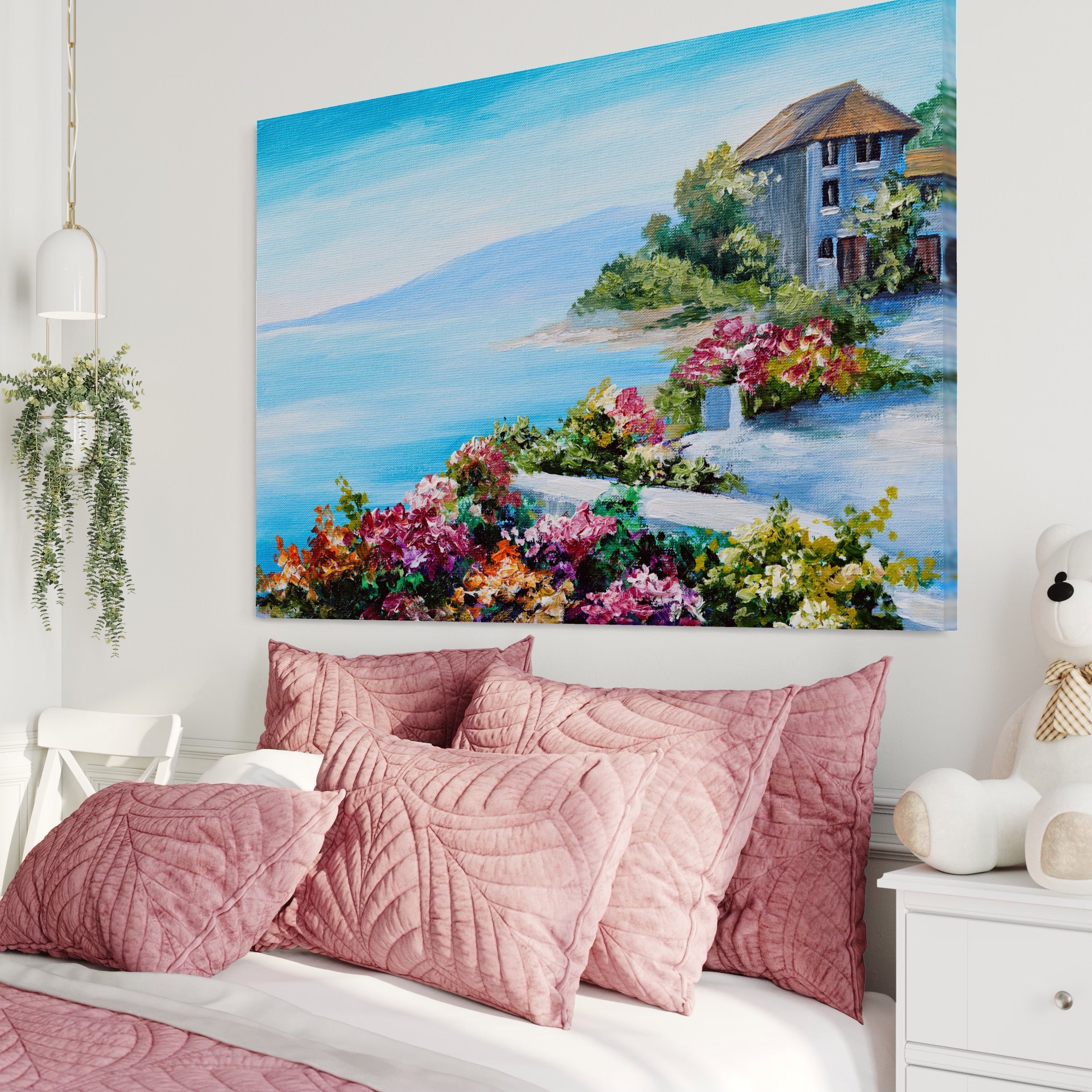 Tablou Canvas Premium LuxCanva® A1239, Flori La Malul Marii , Decorativ, Living, Peisaj, Flori, Mare, Munte, Dormitor, Culori Vibrante