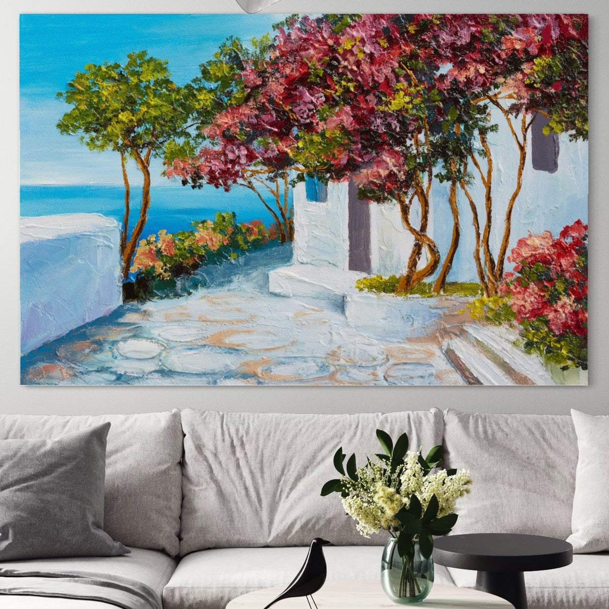 Tablou Canvas Premium LuxCanva® A1237, Copacul Cu Flori , Decorativ, Living, Arbore, Mare, Alee, Casa, Flori, Dormitor, Culori Vibrante