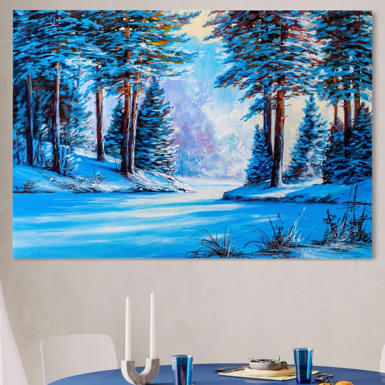 Tablou Canvas Premium LuxCanva® A1236, Peisaj De Iarna ,  Decorativ, Living, Padure, Zapada, Natura, Fulgi De Nea, Dormitor, Culori Vibrante