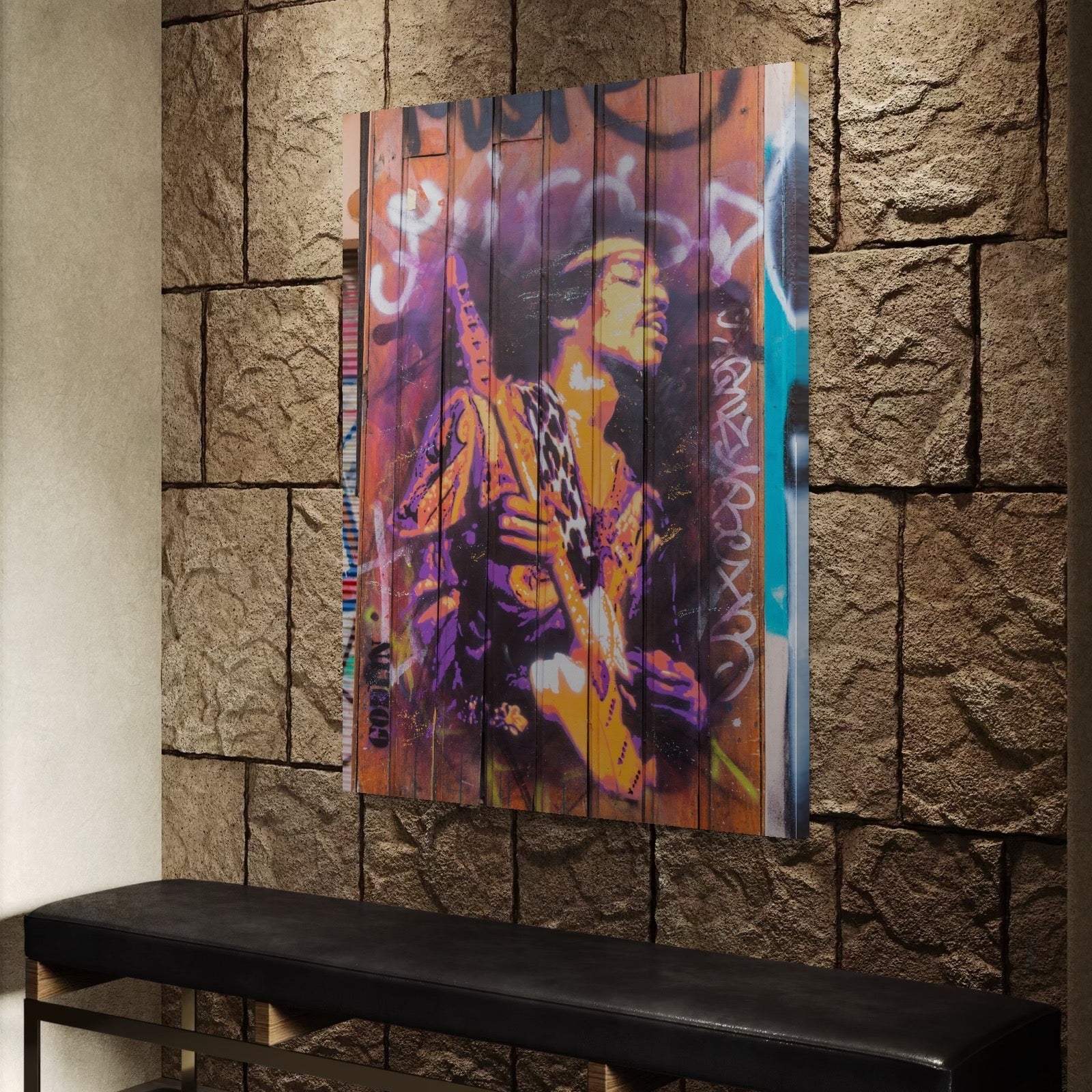 Tablou Canvas Premium, LuxCanva® C1065, Jimi Hendrix, Artist, Chitara, Muzician, Living Room, Office, Relaxare, Culori Vibrante