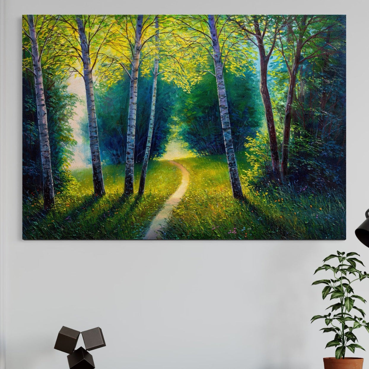 Tablou Canvas Premium LuxCanva® A1234, Aleea Din Padure , Decorativ, Living, Natura, Verde, Copaci, Iarba, Arbori, Dormitor, Culori Vibrante