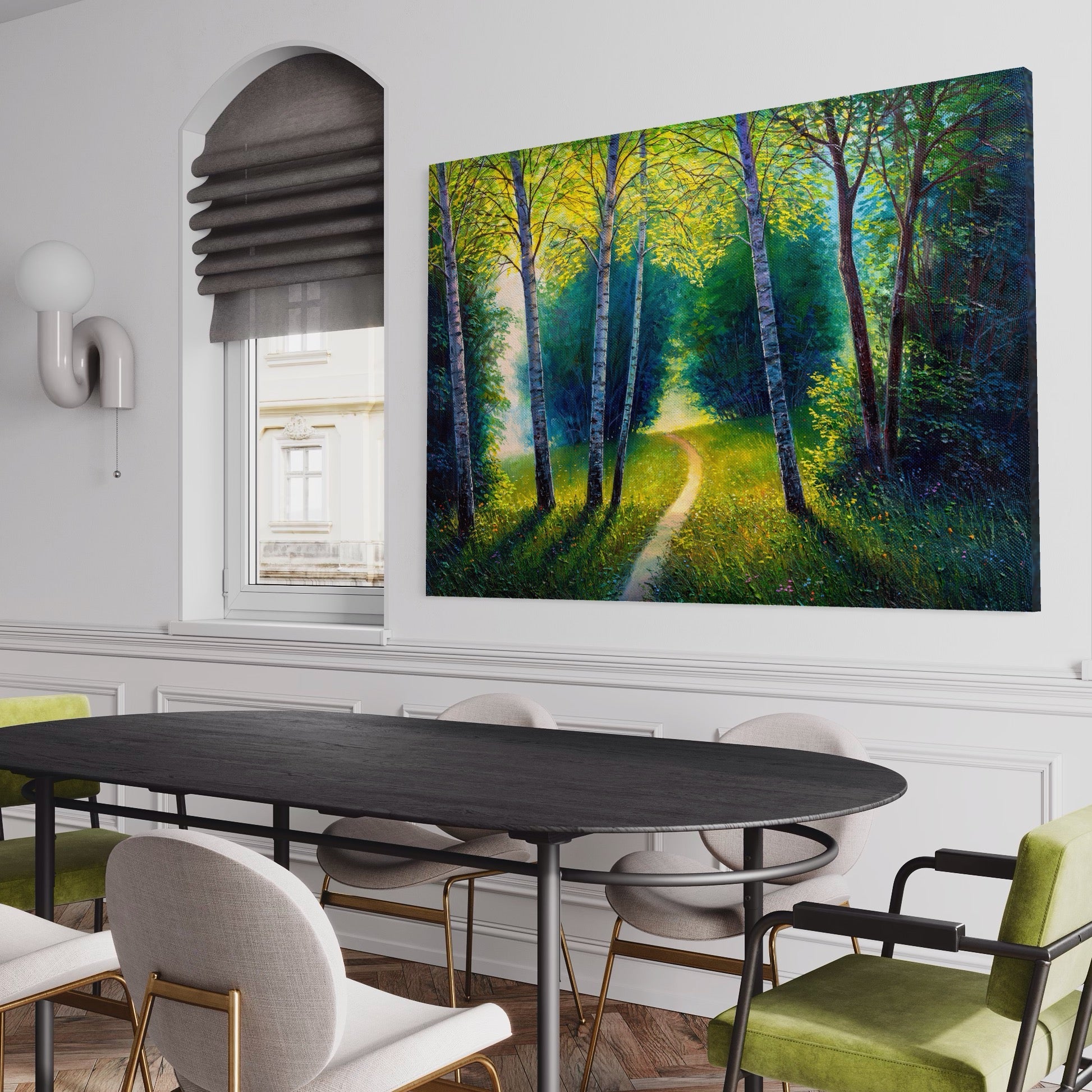 Tablou Canvas Premium LuxCanva® A1234, Aleea Din Padure , Decorativ, Living, Natura, Verde, Copaci, Iarba, Arbori, Dormitor, Culori Vibrante