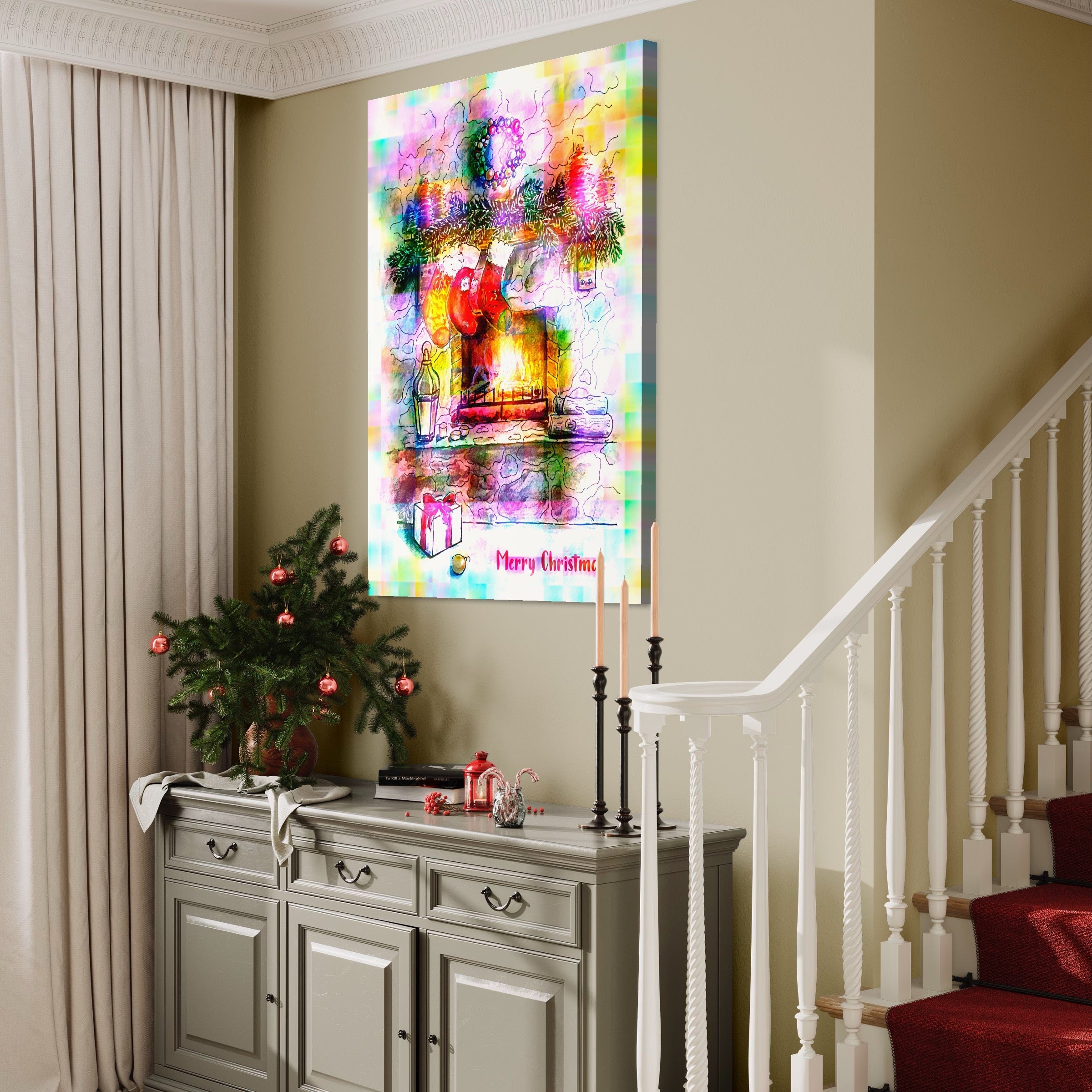 Tablou Canvas Premium LuxCanva® A1233, Merry Christmas , Decorativ, Living, Craciun, Globuri, Cadou, Iarna, Dormitor, Culori Vibrante