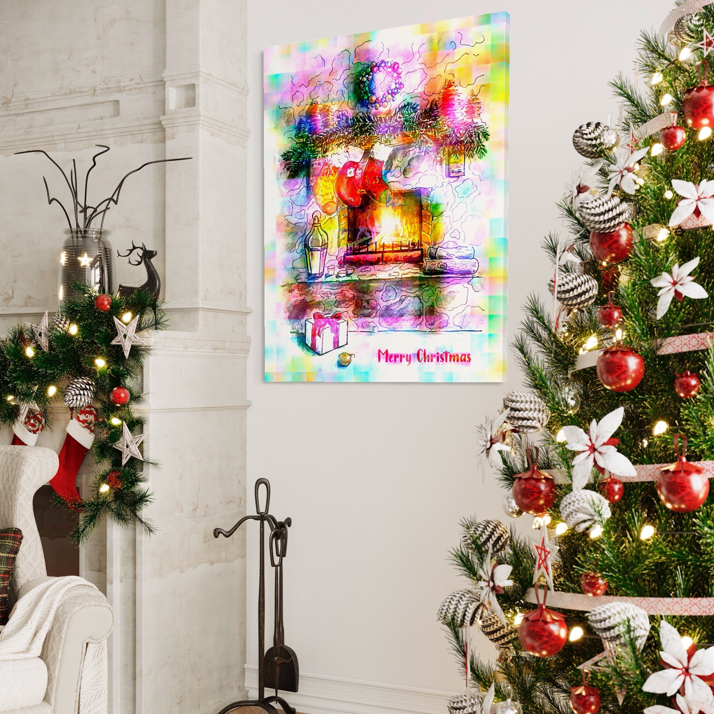 Tablou Canvas Premium LuxCanva® A1233, Merry Christmas , Decorativ, Living, Craciun, Globuri, Cadou, Iarna, Dormitor, Culori Vibrante
