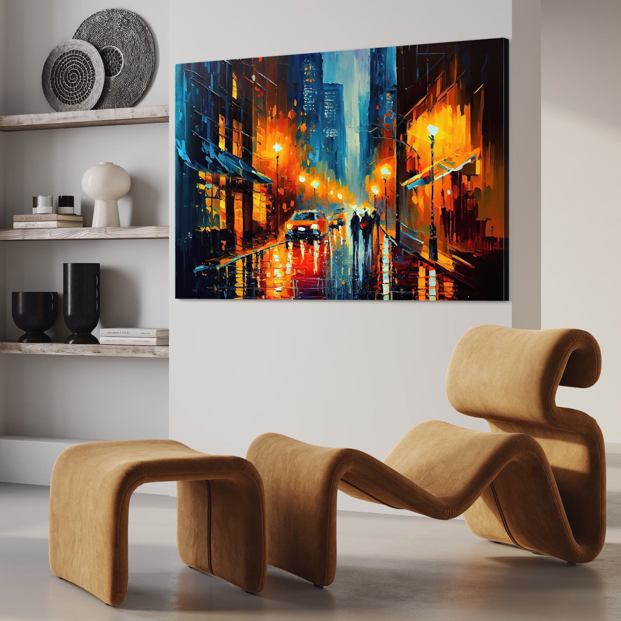 Tablou Canvas Premium LuxCanva® A1232, Lights In New York , Decorativ, Dormitor, Oras, Lumini, Masina, Oameni, Living, Culori Vibrante