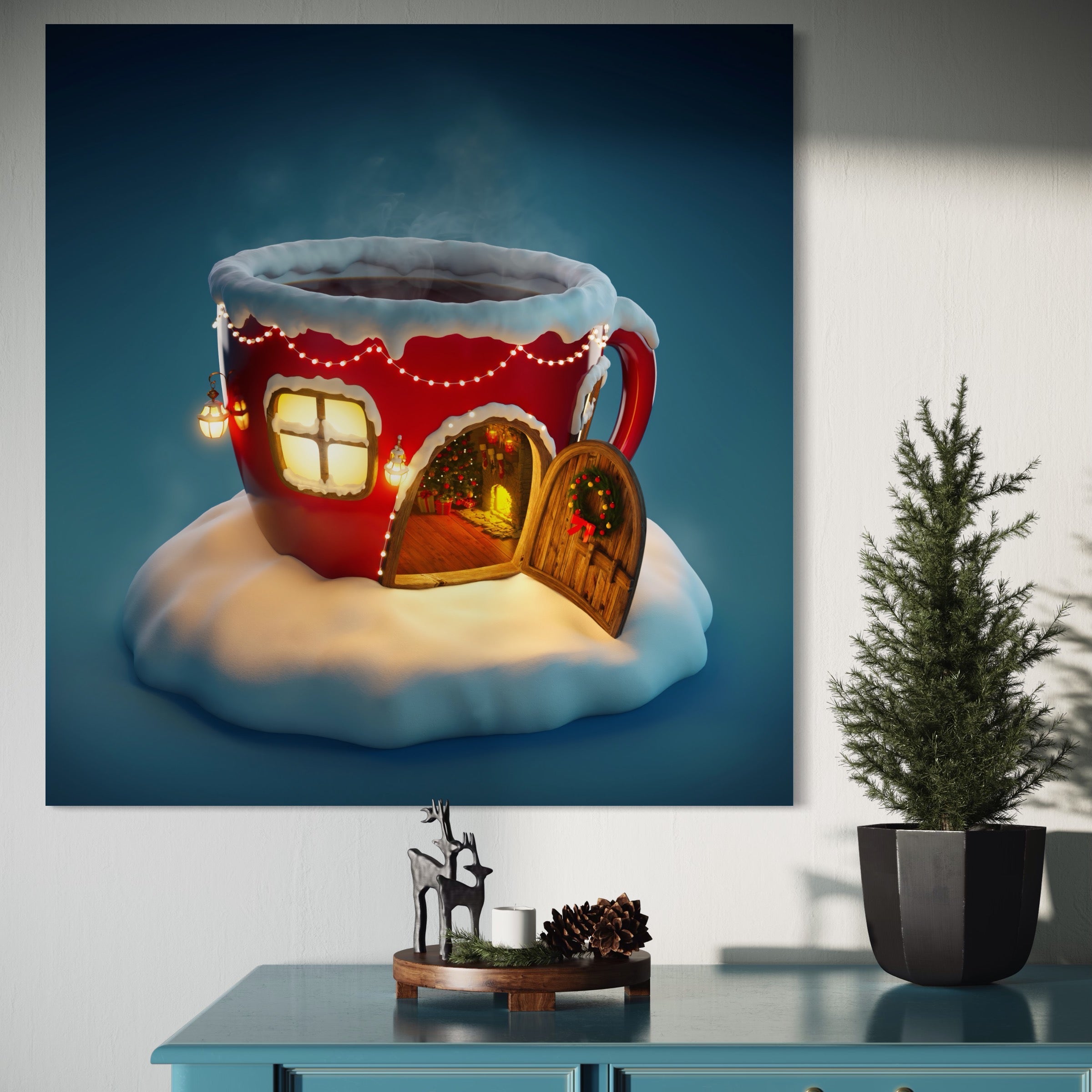 Tablou Canvas Premium LuxCanva® A1230, Christmas Mug , Decorativ, Dormitor, Craciun, Sarbaori, Brad, Cana, Living, Culori Vibrante