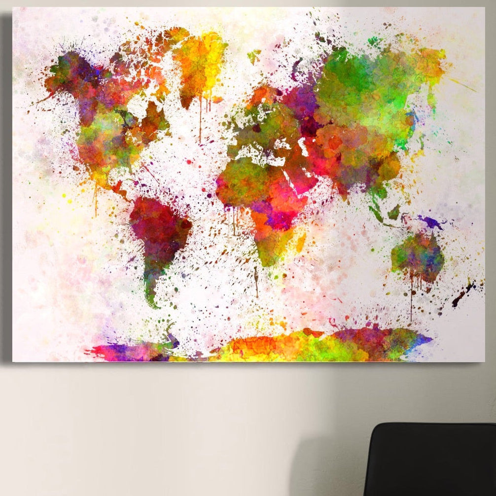 Tablou Canvas Premium LuxCanva® C1081, Harta Lumii In Culori , Inspirational, Calatorie, Motivational, Living Room, Office, Relaxare, Culori Vibrante