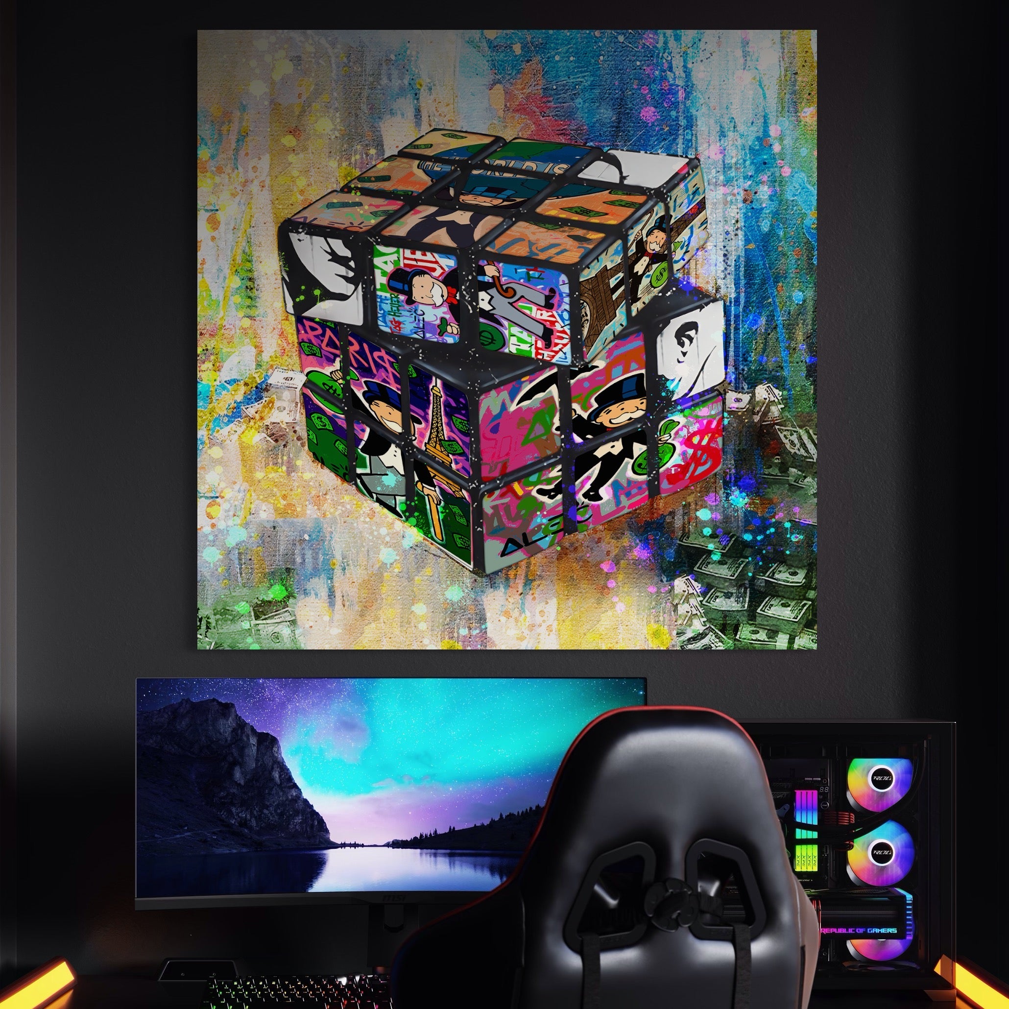 Tablou Canvas Premium LuxCanva® A1227, Monopoly Cube , Decorativ, Living, Cub Rubic, Joc, SUA, Camera Copil, Culori Vibrante