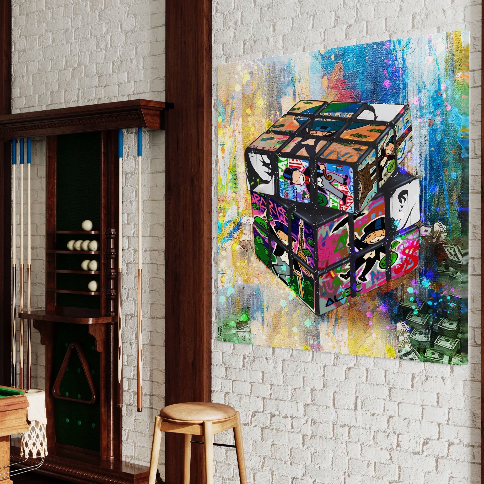 Tablou Canvas Premium LuxCanva® A1227, Monopoly Cube , Decorativ, Living, Cub Rubic, Joc, SUA, Camera Copil, Culori Vibrante