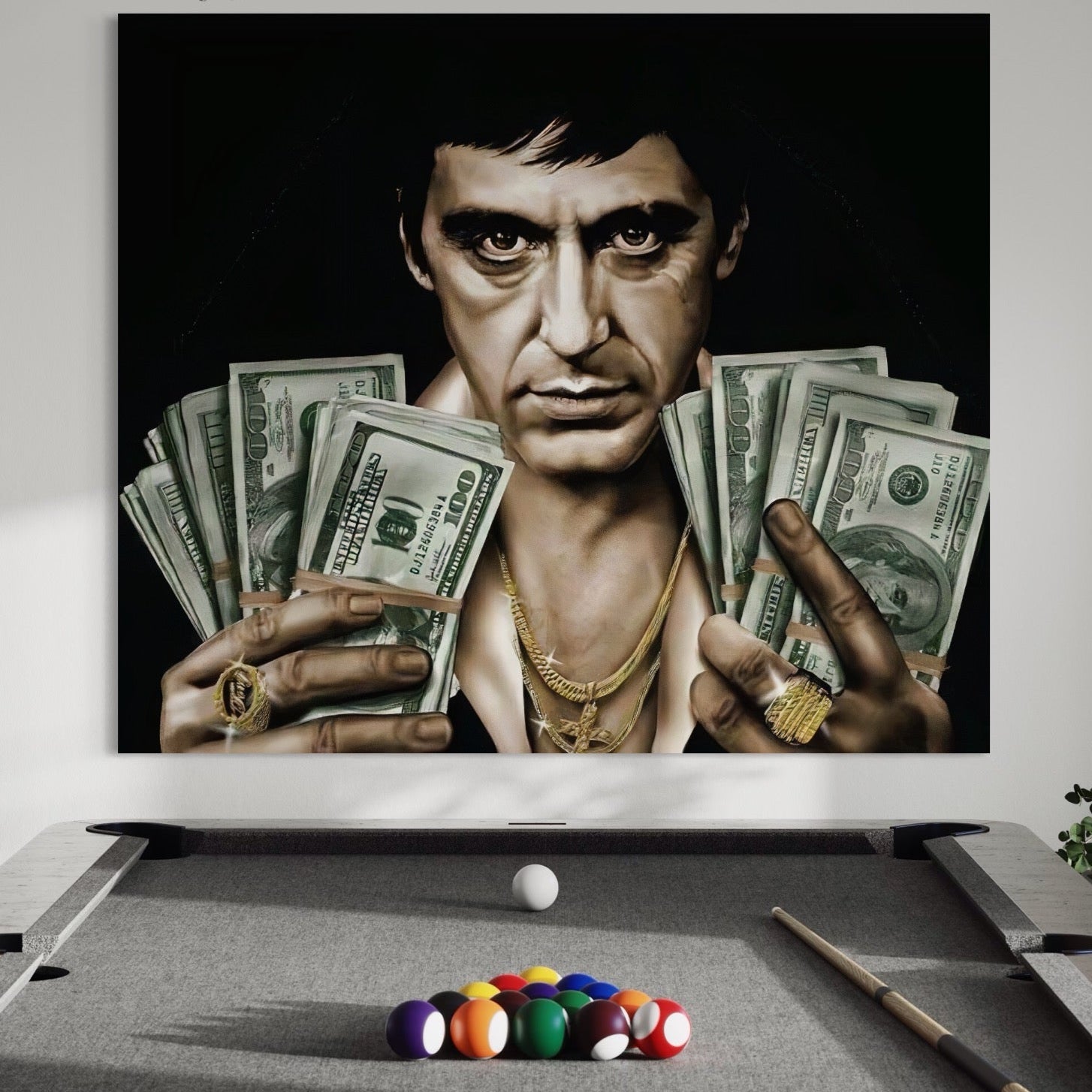 Tablou Canvas Premium LuxCanva® A1226, Al Pacino , Decorativ, Living, Tony Montana, Scarface, Film, Actor, Dolar, Culori Vibrante