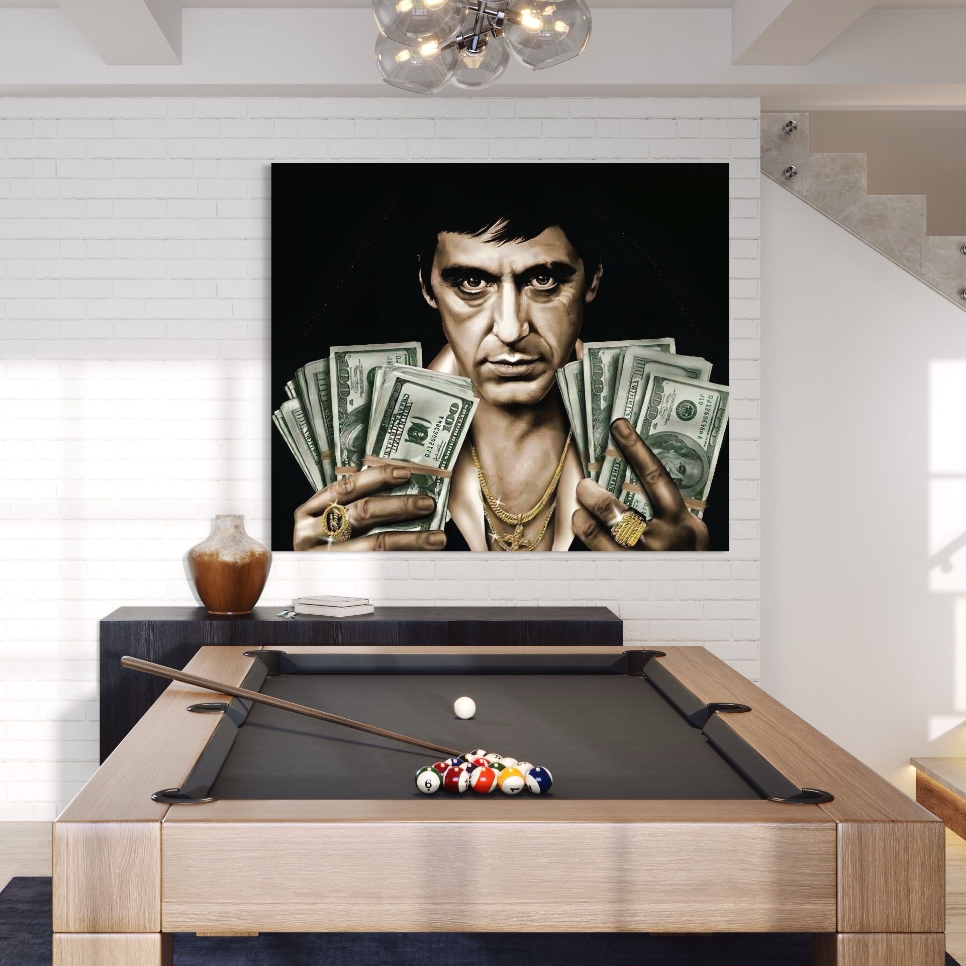 Tablou Canvas Premium LuxCanva® A1226, Al Pacino , Decorativ, Living, Tony Montana, Scarface, Film, Actor, Dolar, Culori Vibrante