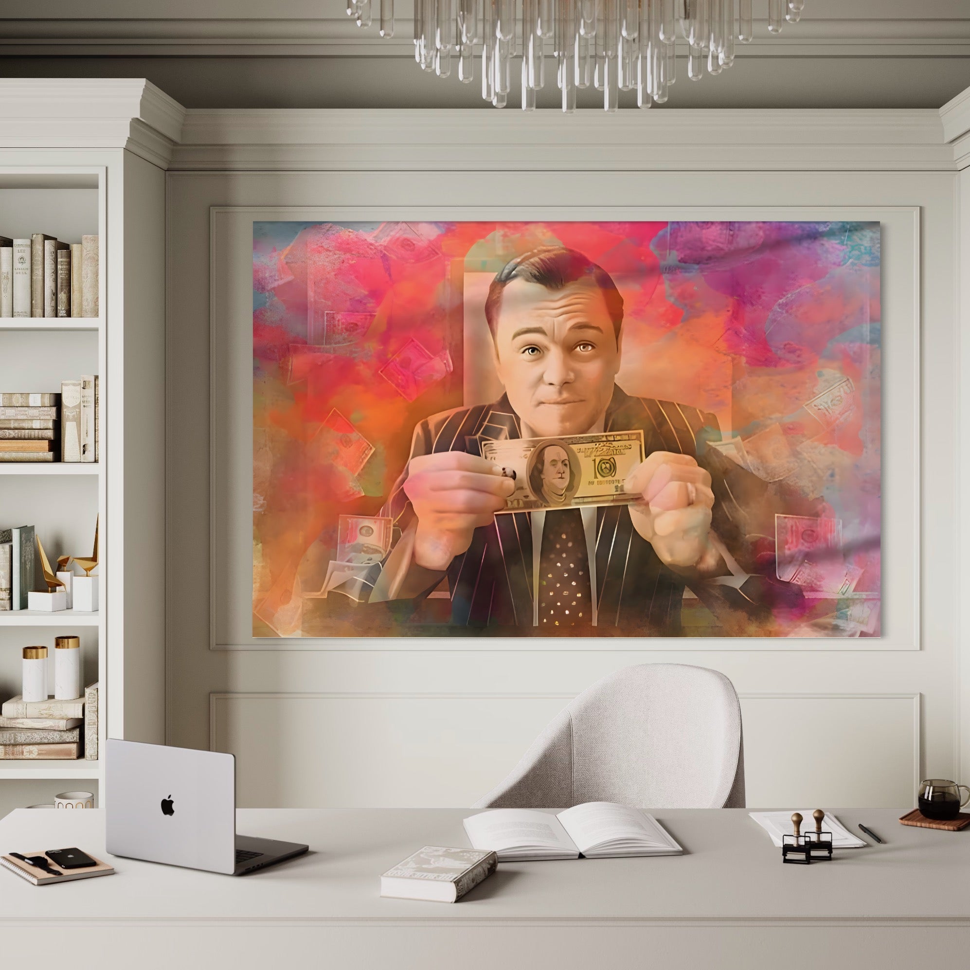 Tablou Canvas Premium LuxCanva® A1225, Dollar DiCaprio , Decorativ, Birou, Leonardo DiCaprio, Bani, Vedeta, Actor, Living, Culori Vibrante