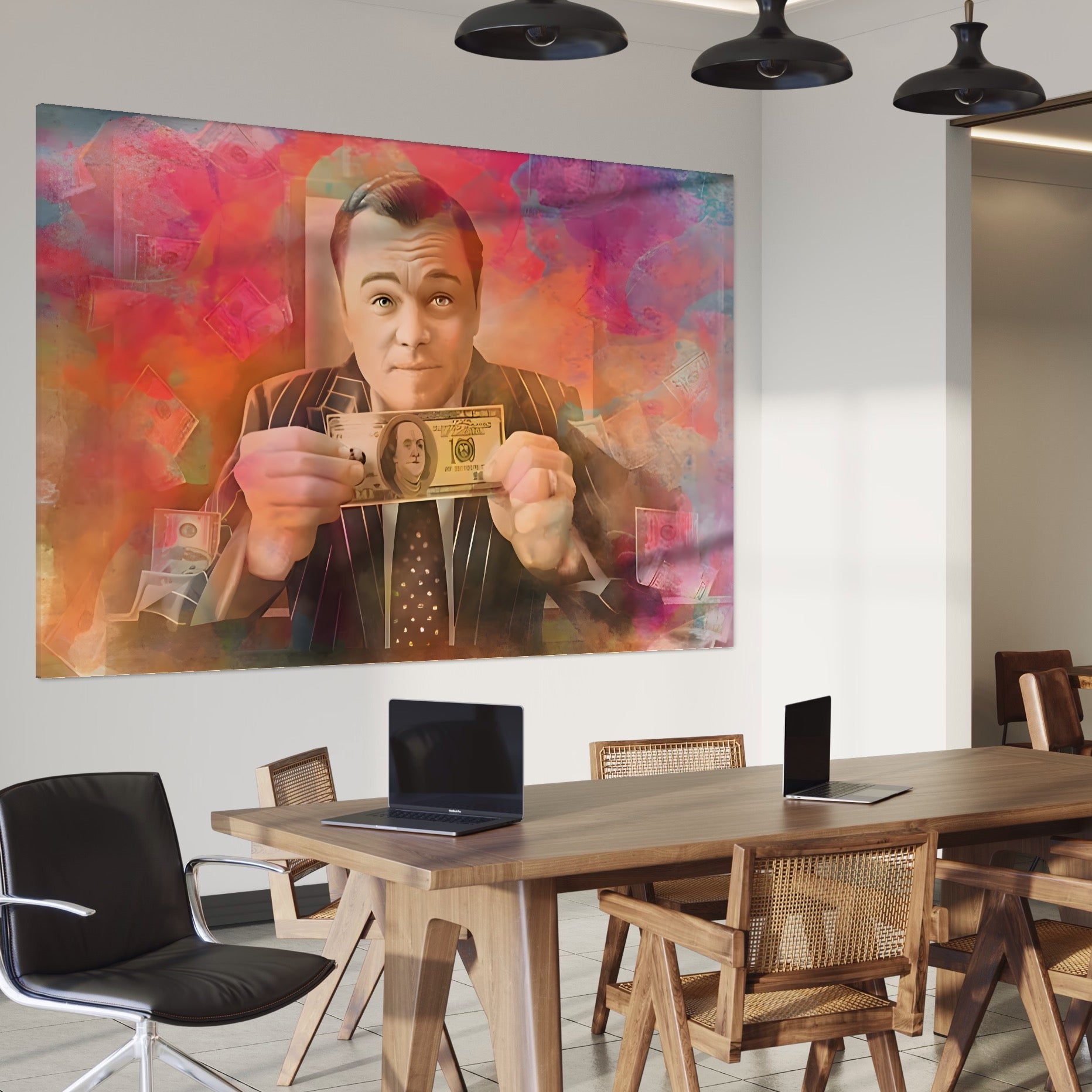 Tablou Canvas Premium LuxCanva® A1225, Dollar DiCaprio , Decorativ, Birou, Leonardo DiCaprio, Bani, Vedeta, Actor, Living, Culori Vibrante