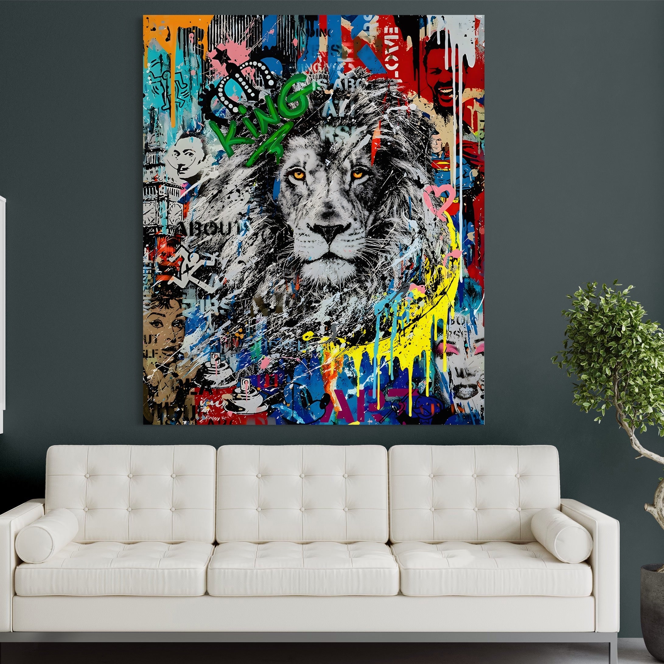 Tablou Canvas Premium LuxCanva® A1224, The King Lion , Decorativ, Dormitor, Leu, Regele Junglei, Colorat, Salvador Dalí, Living, Culori Vibrante