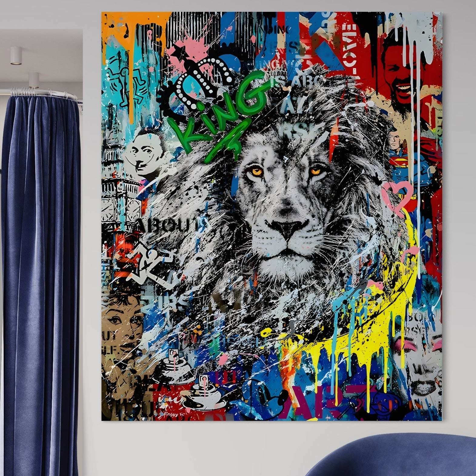 Tablou Canvas Premium LuxCanva® A1224, The King Lion , Decorativ, Dormitor, Leu, Regele Junglei, Colorat, Salvador Dalí, Living, Culori Vibrante