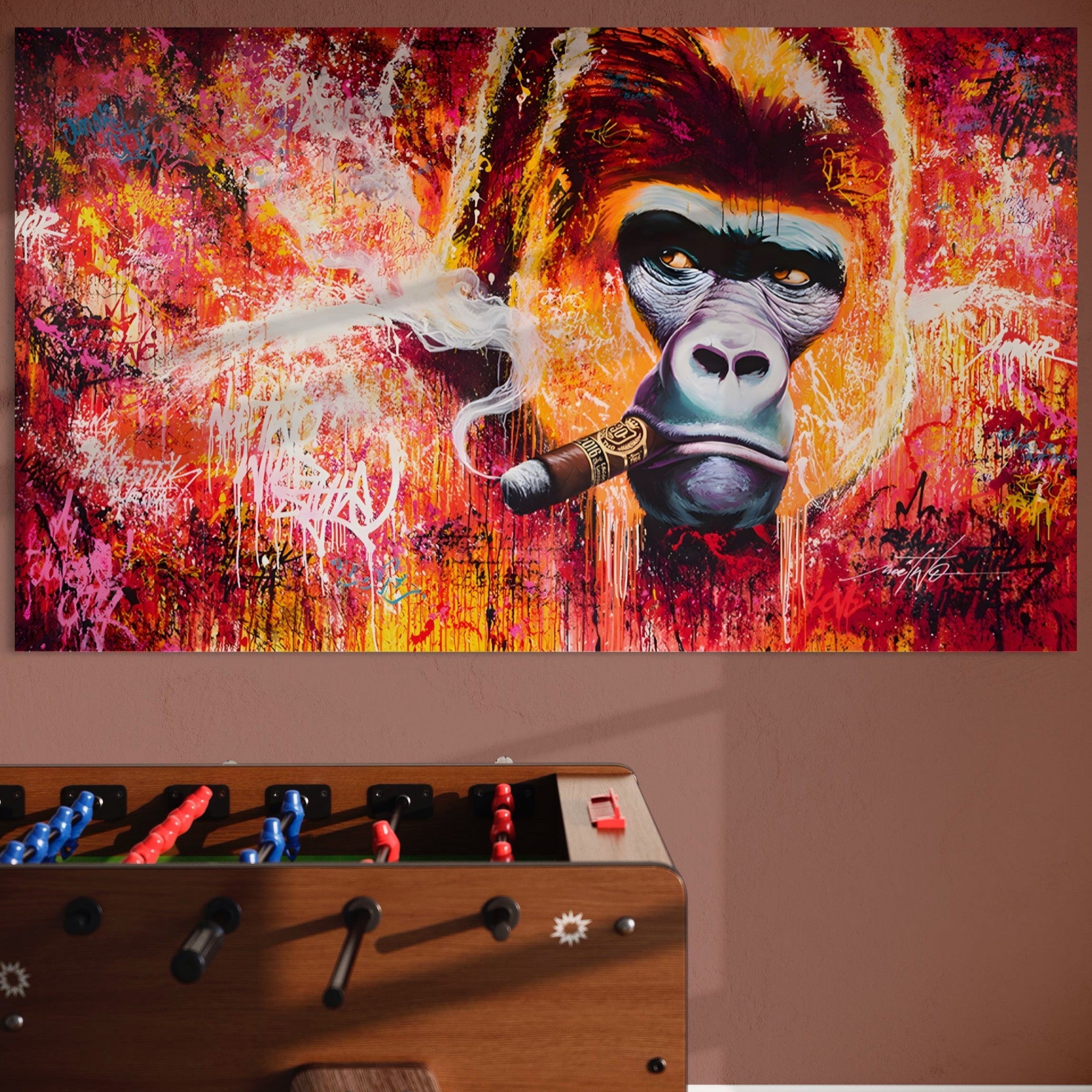 Tablou Canvas Premium LuxCanva® A1222, Mr. Gorilla , Decorativ, Gorila, Graffiti, Trabuc, Living, Culori Vibrante