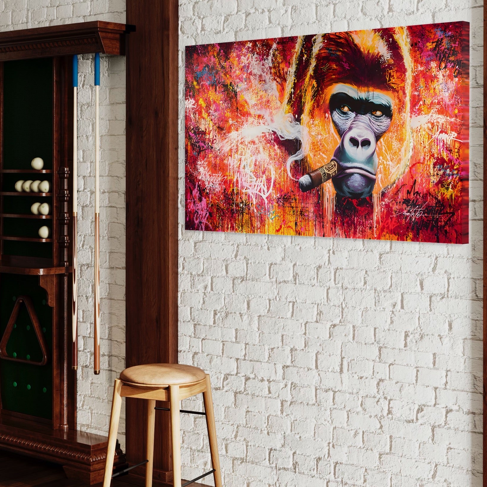 Tablou Canvas Premium LuxCanva® A1222, Mr. Gorilla , Decorativ, Gorila, Graffiti, Trabuc, Living, Culori Vibrante