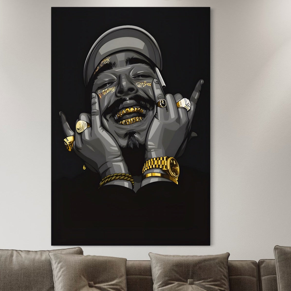 Tablou Canvas Premium LuxCanva® A1221, Post Malone , Decorativ, Living, Austin Richard Post, Rapper, Cantaret, Studio, Culori Vibrante