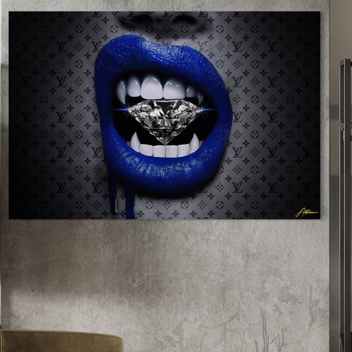 Tablou Canvas Premium LuxCanva® A1220, Blue Lips ,  Decorativ, Living, Diamant, Buze, Albastru, Luxury Brands, Dressing, Culori Vibrante