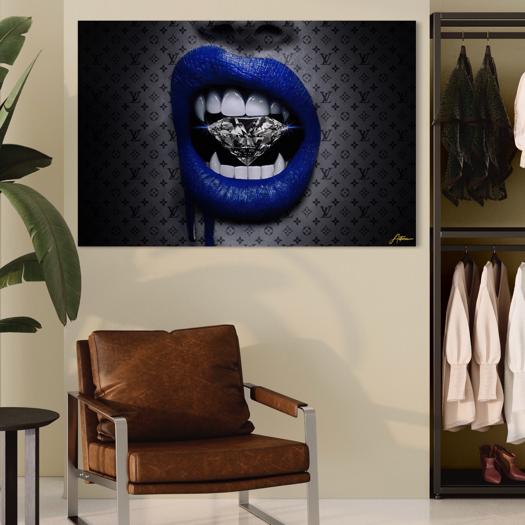 Tablou Canvas Premium LuxCanva® A1220, Blue Lips ,  Decorativ, Living, Diamant, Buze, Albastru, Luxury Brands, Dressing, Culori Vibrante