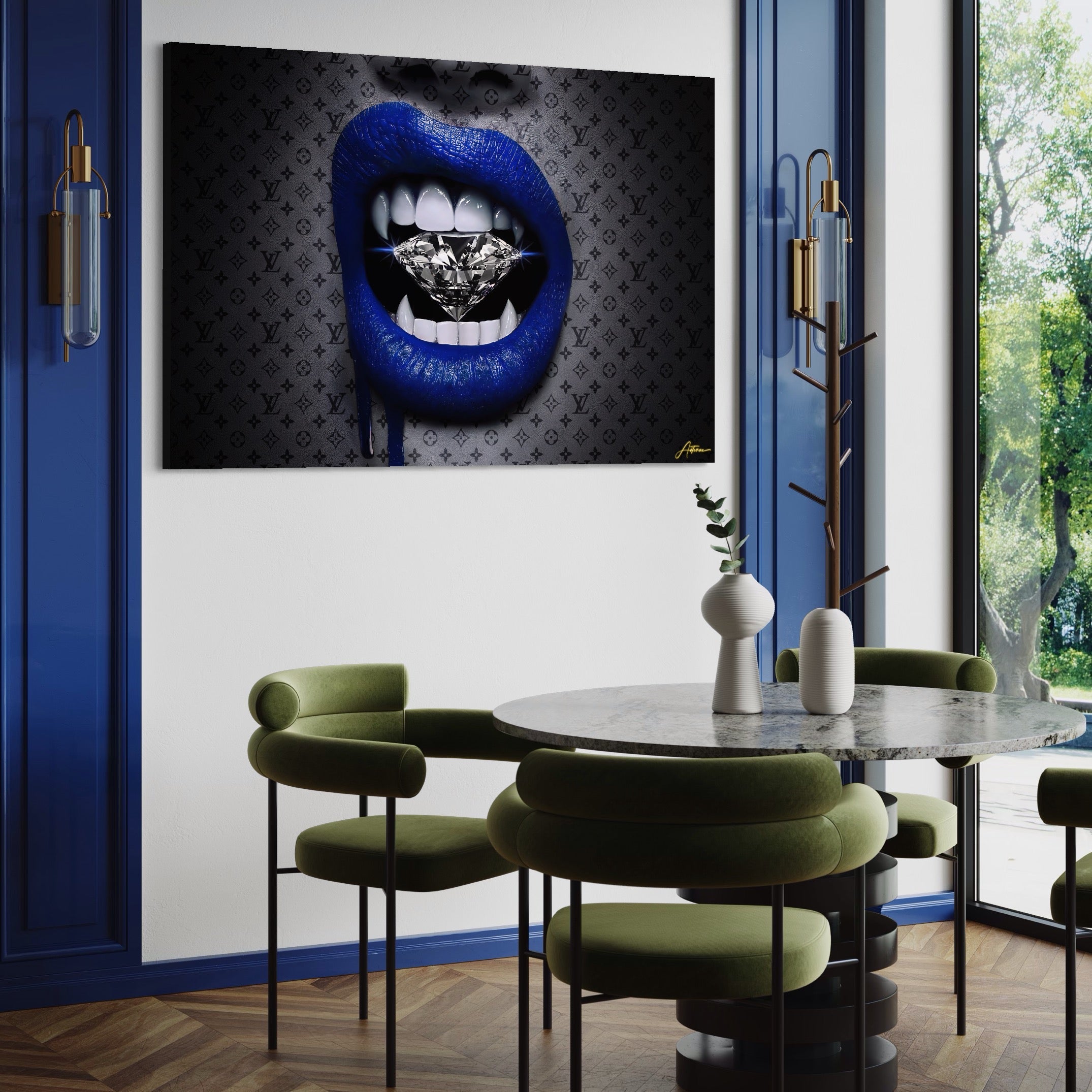 Tablou Canvas Premium LuxCanva® A1220, Blue Lips ,  Decorativ, Living, Diamant, Buze, Albastru, Luxury Brands, Dressing, Culori Vibrante